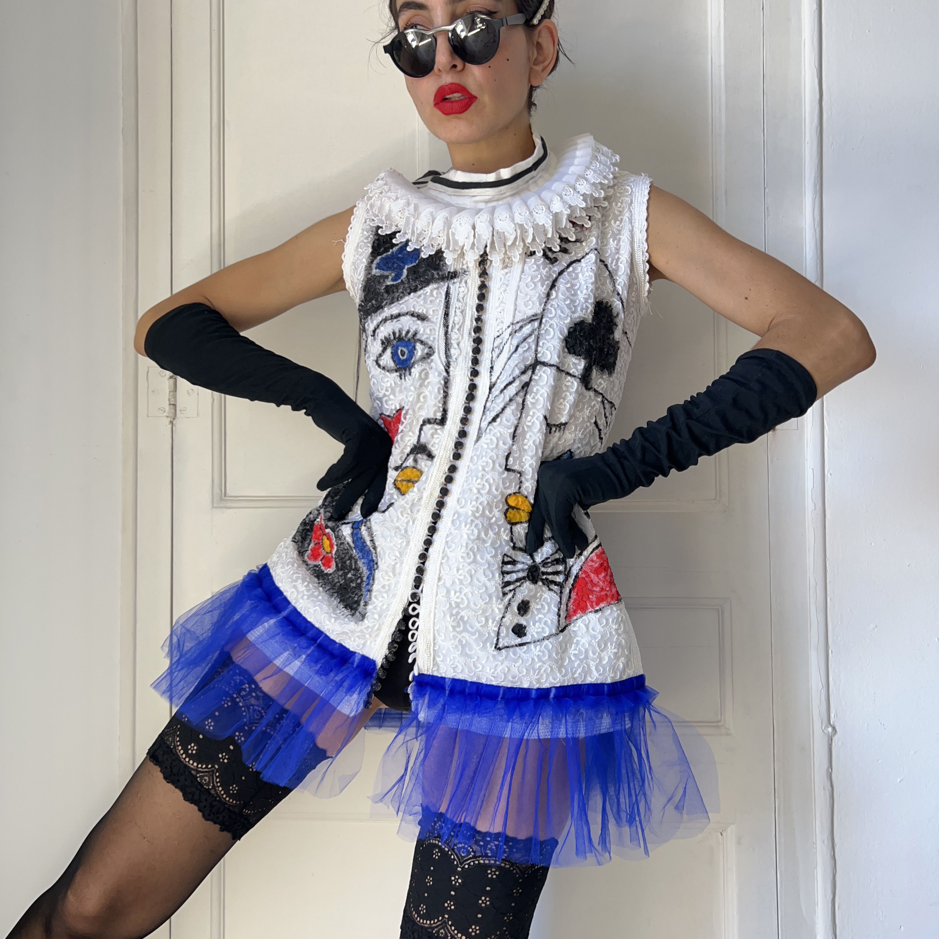 Custommade Hand Painted Playing Card Embroidered Tulle Vest Size M / US 6-8 / IT 42-44 - 1 Thumbnail