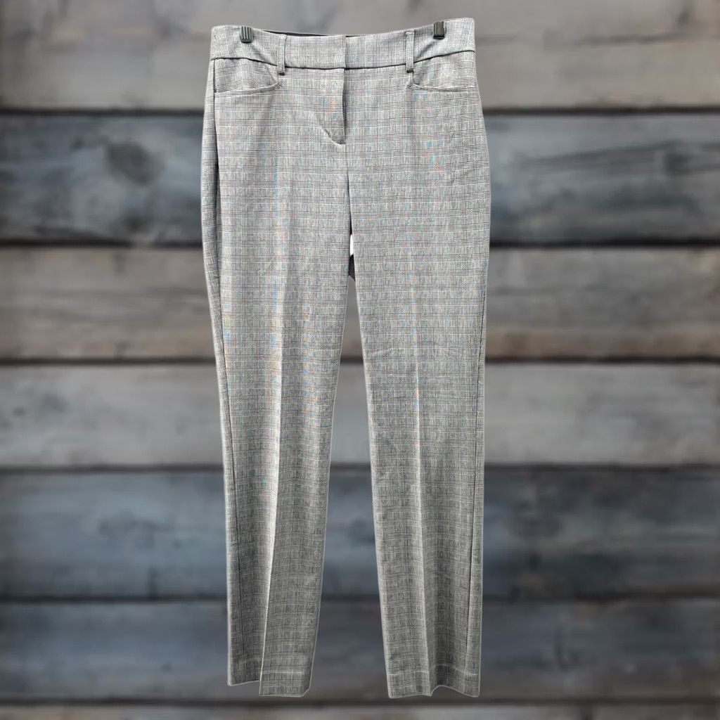 Express Express Columnist Slim Mid Rise Dress Pants Womens 6 Gray Glen Plaid Stretch Size 28" / US 6 / IT 42 - 1 Thumbnail