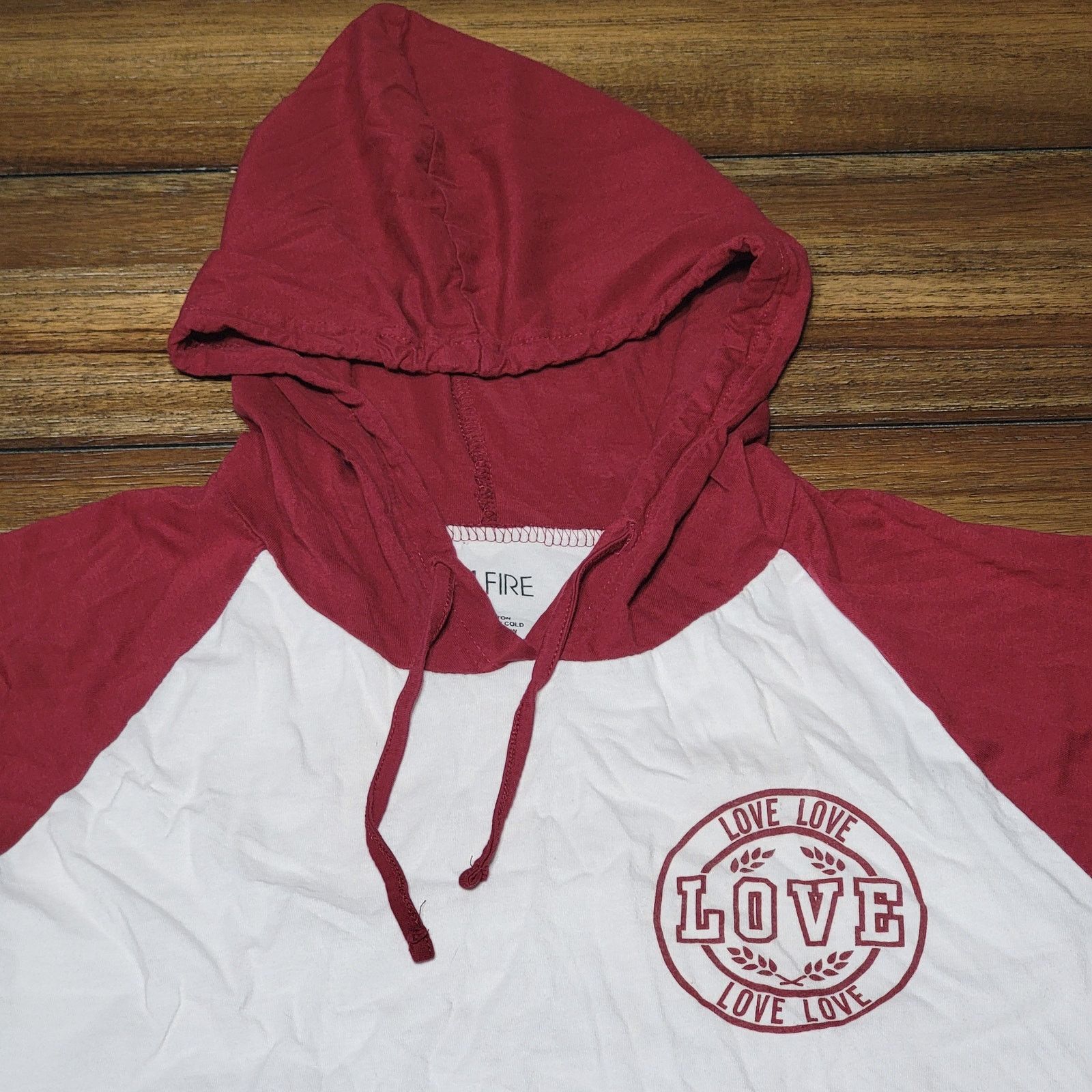 Other On Fire LS Maroon & White Hooded Tee "Love" - Size Large* Size L / US 10 / IT 46 - 2 Thumbnail
