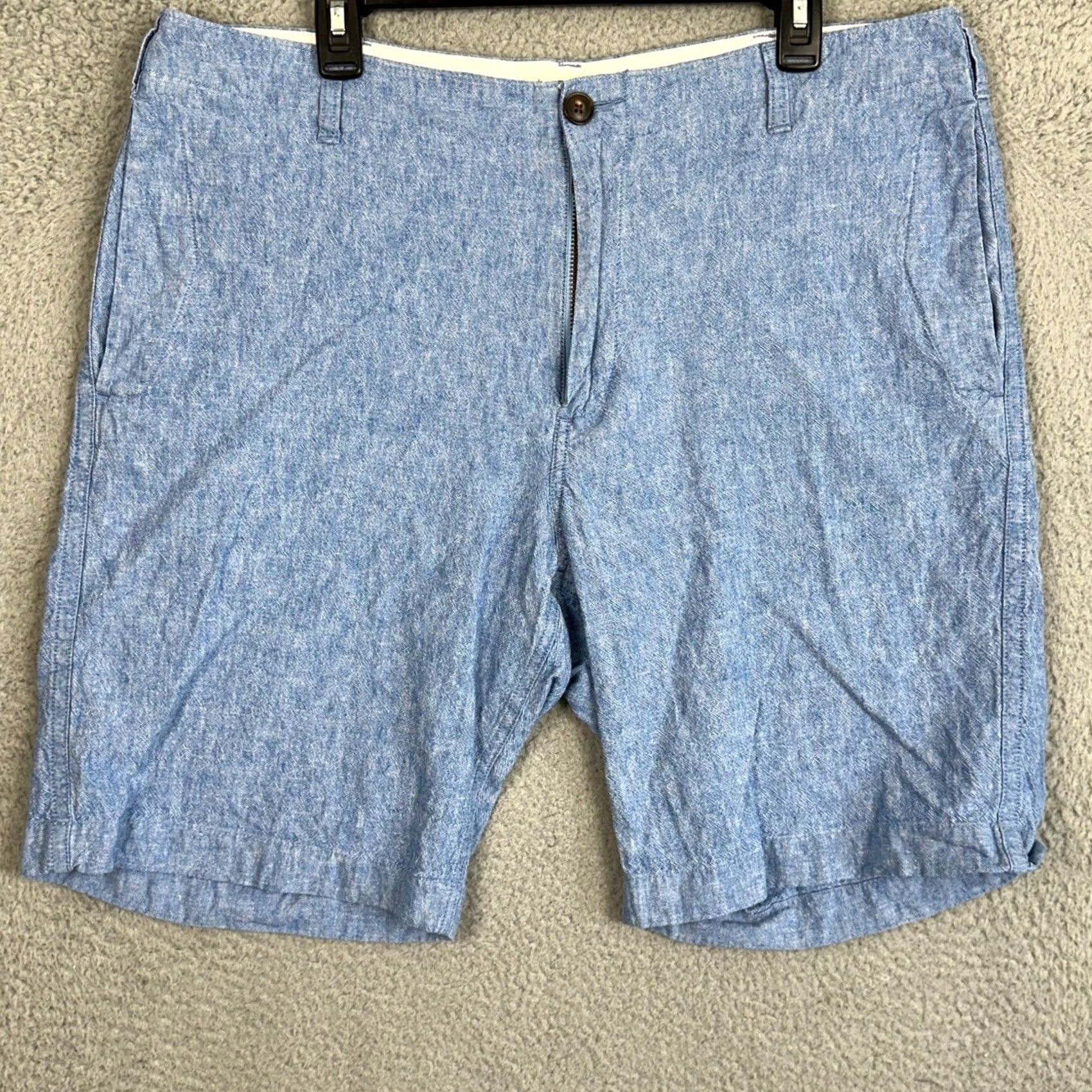 J.Crew J.Crew Linen Blend Shorts 38 Blue Khaki Flat Front Pocket Casual EUC Mens Size US 38 / EU 54 - 2 Thumbnail