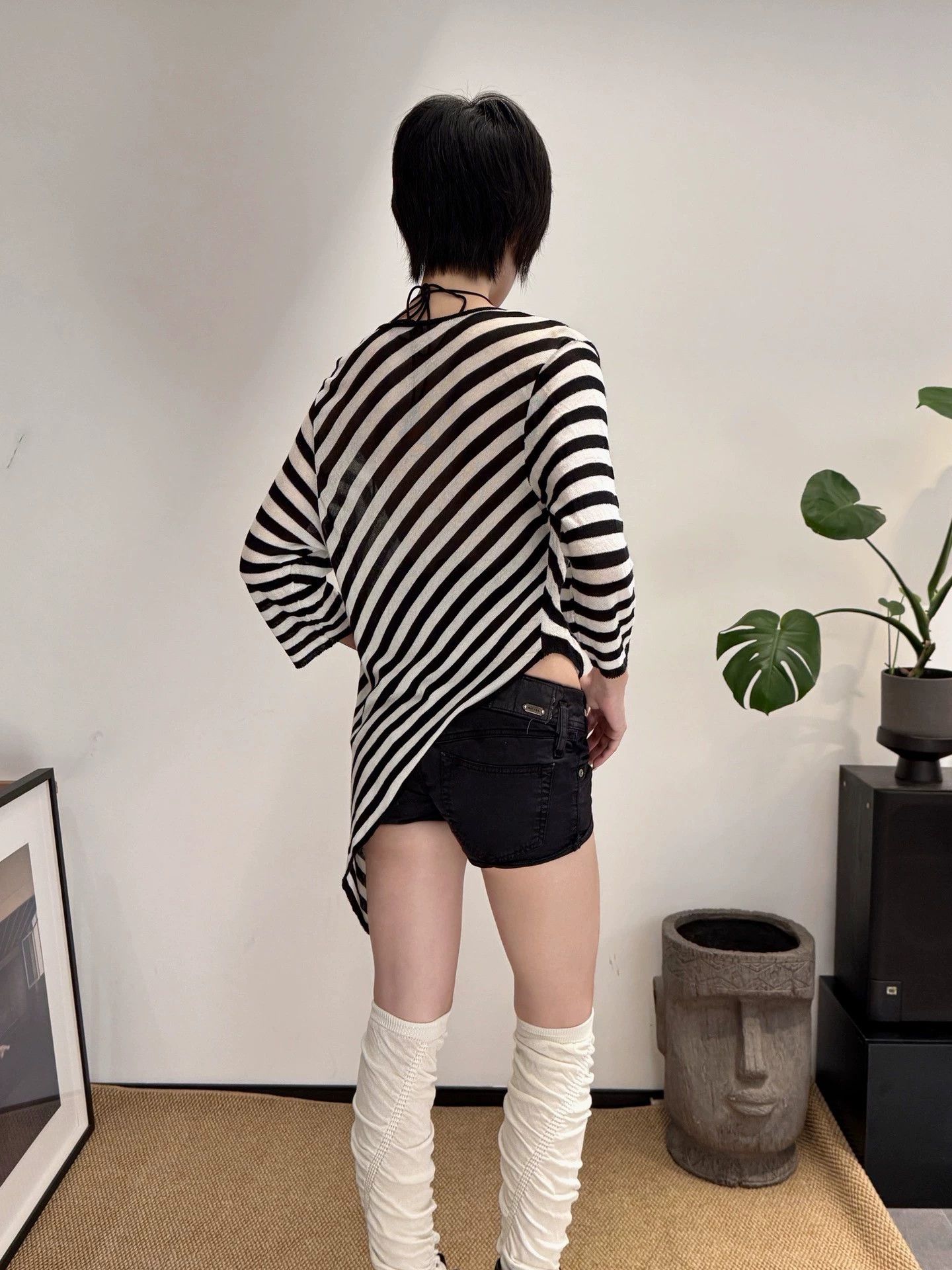 Other JPN Brand Stretch Knit Stripe 3/4Sleeve Odd Cardi Size S / US 4 / IT 40 - 3 Thumbnail