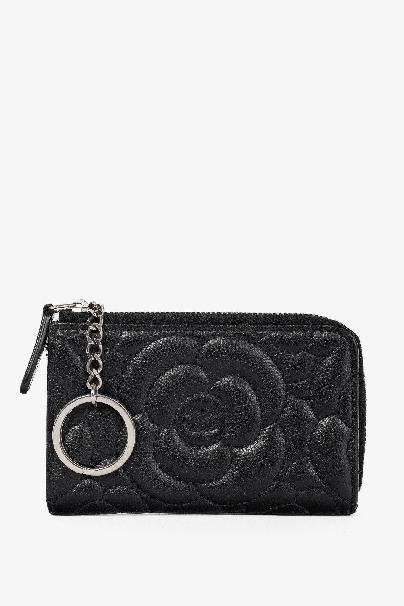 Chanel Chanel Black Caviar Leather Camellia-Embossed Key Holder Size ONE SIZE - 1 Thumbnail