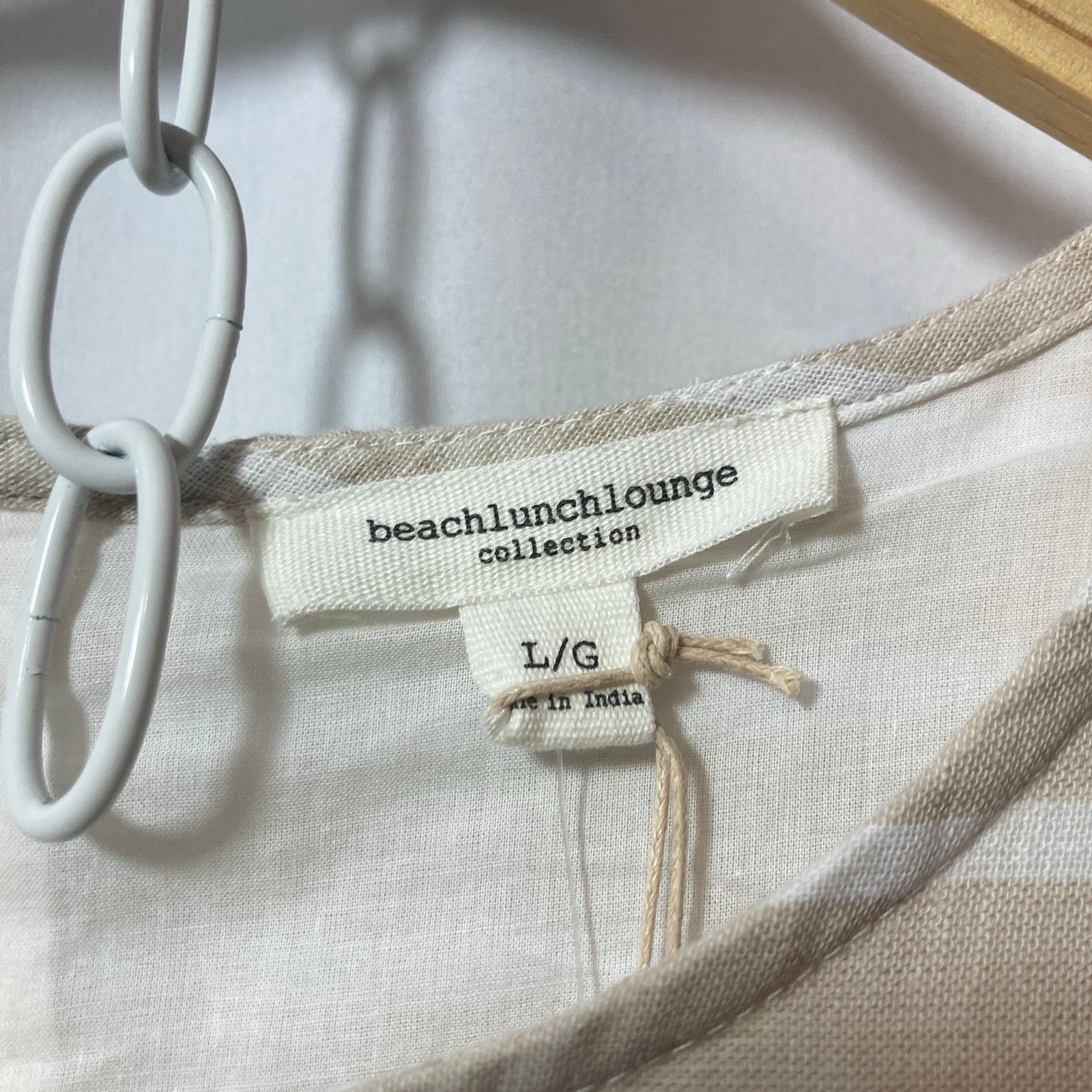 Other NWT BeachLunchLounge Linen Blend Tan White Stripes Dress Size L / US 10 / IT 46 - 5 Thumbnail
