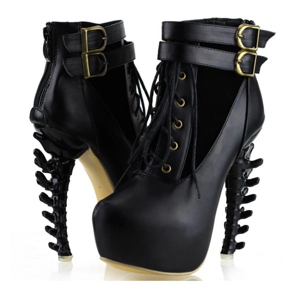 Other Gothic Babe Gothic Punk Bone Heel Boots Black $184 38 Size US 8 / IT 38 - 1 Thumbnail