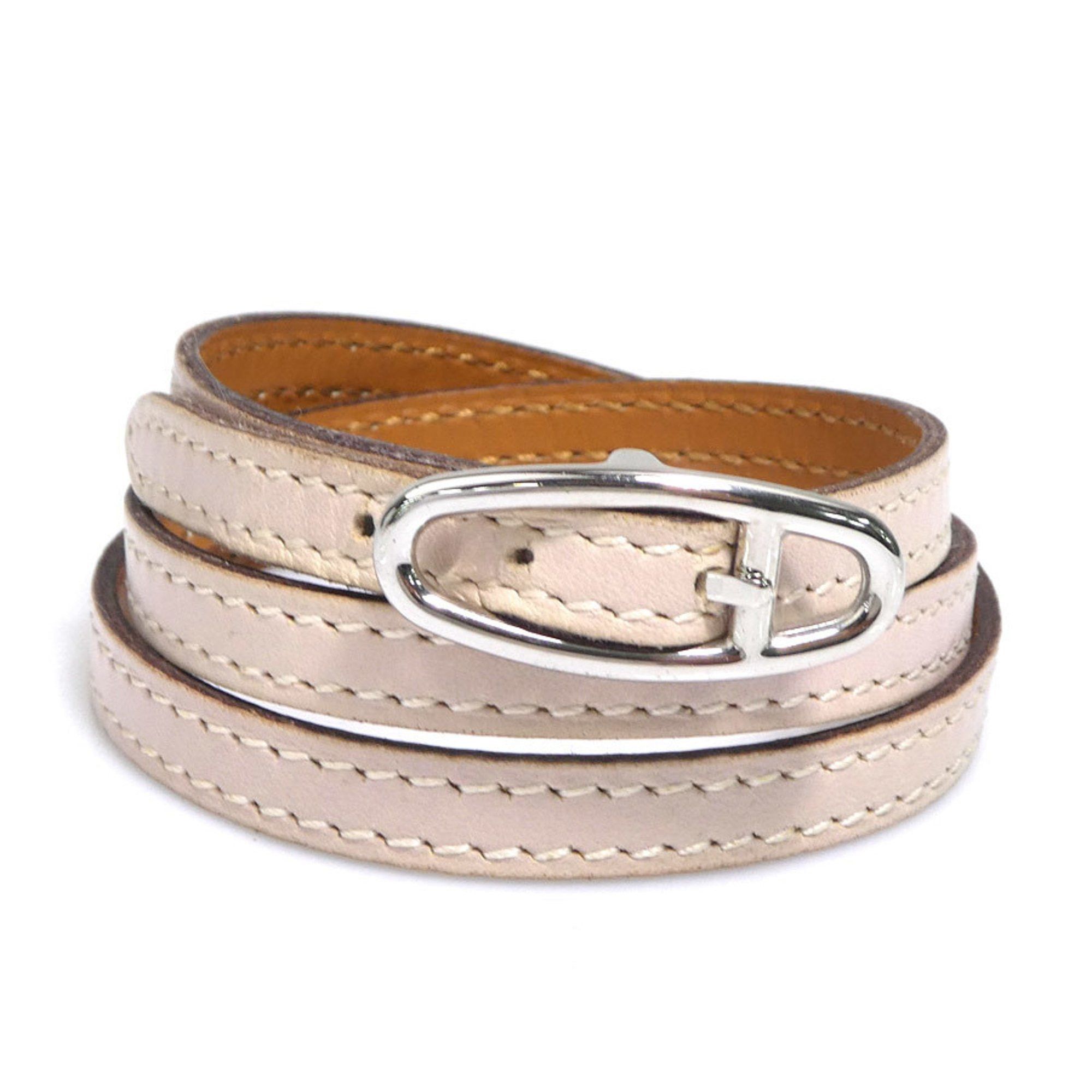 Hermes Hermès HERMES Bracelet Leather Metal Baby Pink Silver Women's e61109a Size ONE SIZE - 1 Thumbnail