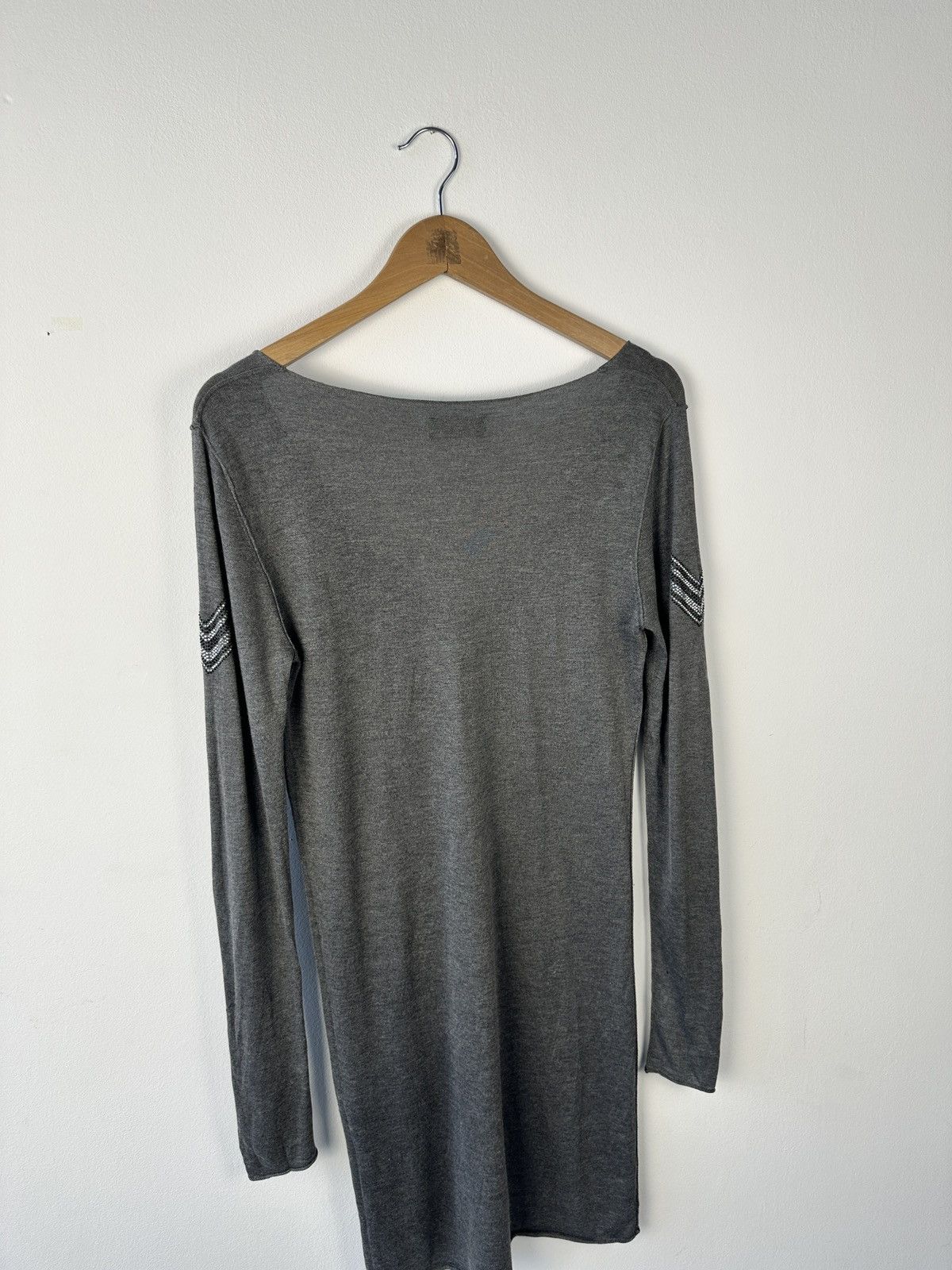 Zadig & Voltaire ZADIG & VOLTAIRE Grey V-Neck Dress Chevron Rhinestone Studs Size L / US 10 / IT 46 - 13 Thumbnail