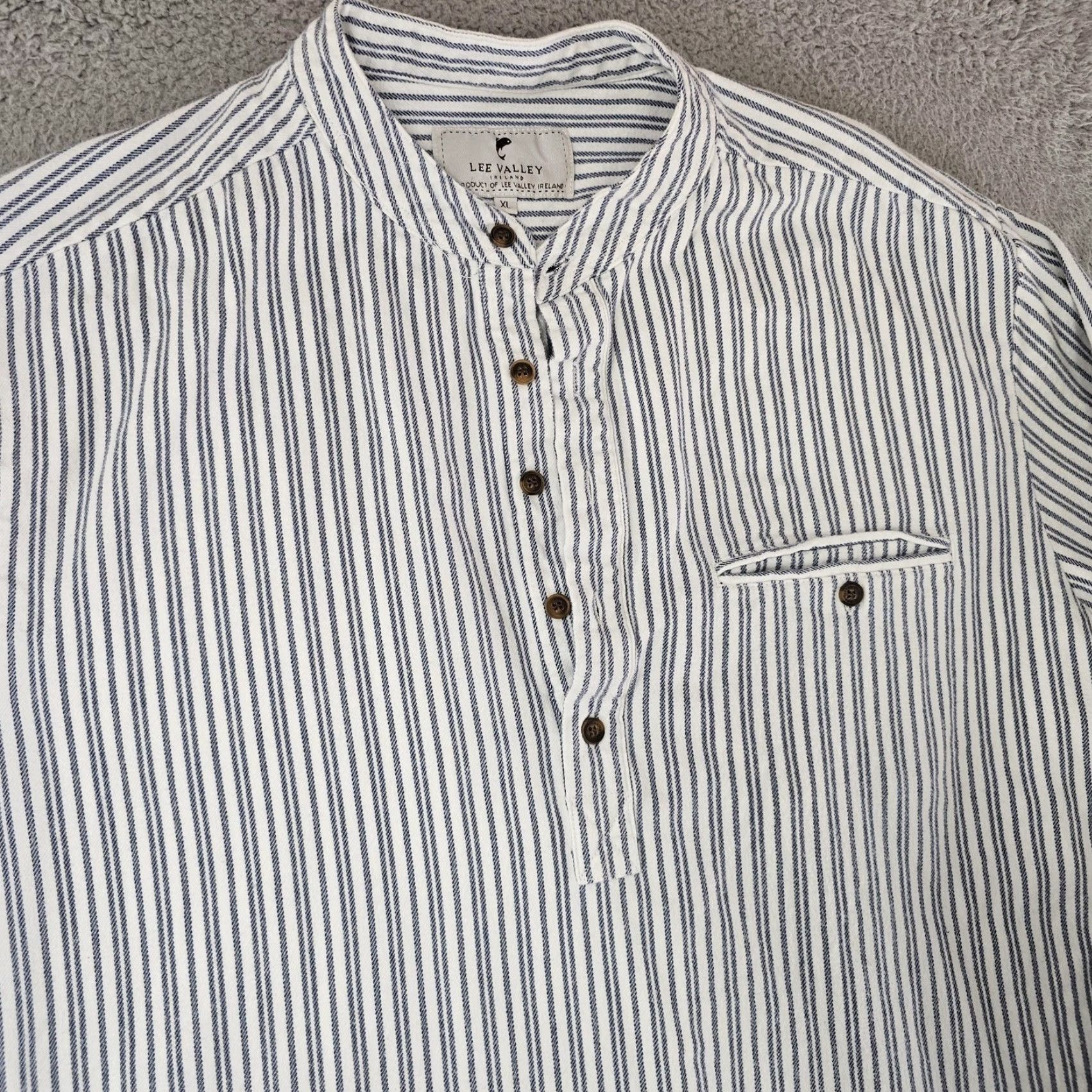 Lee Lee Valley Ireland Shirt Mens XL White Blue Stripe Grandfather Henley Grandad Size US XL / EU 56 / 4 - 2 Thumbnail