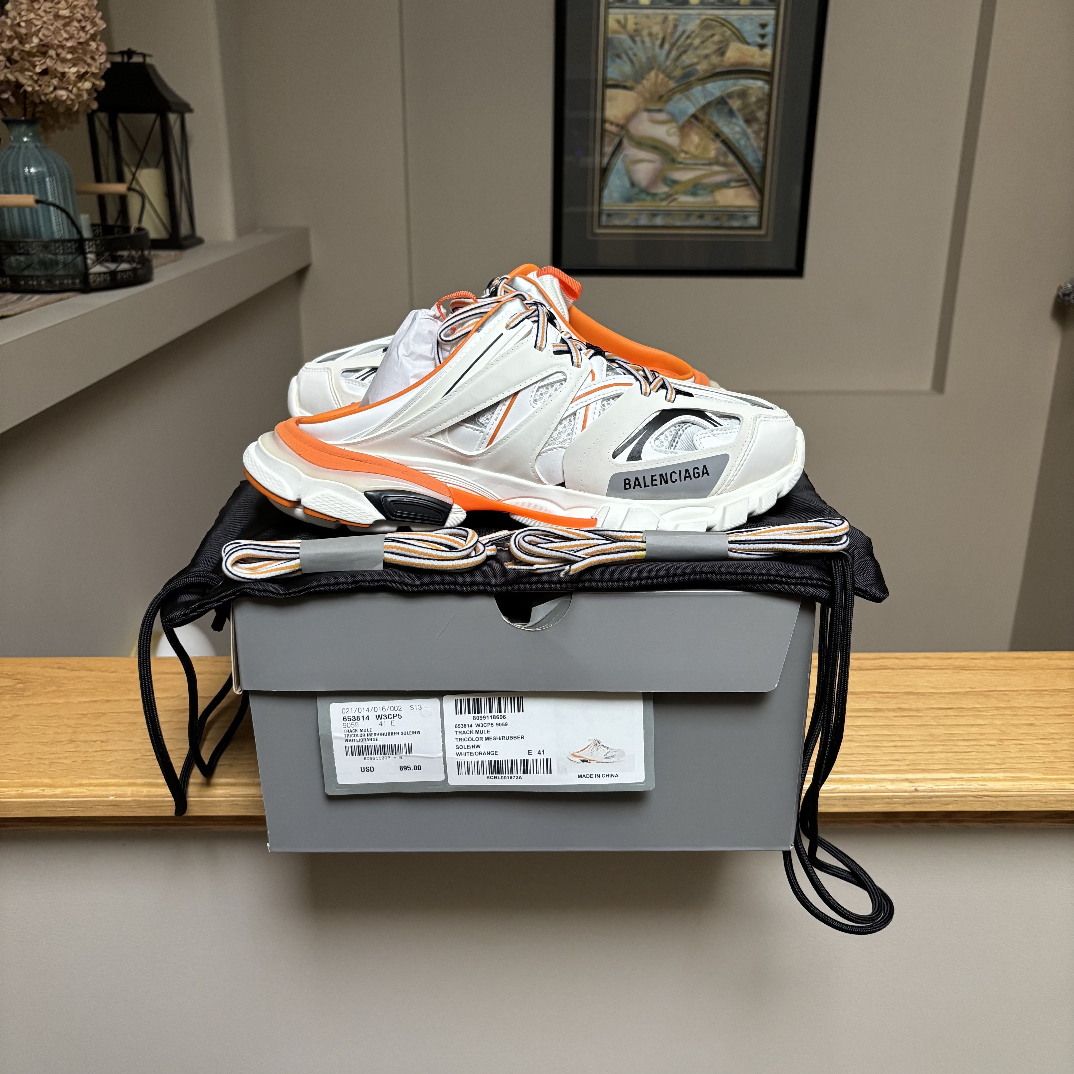 Balenciaga Balenciaga White/Grey/Orange Track Runner Mules Size US 12 / EU 45 - 1 Thumbnail