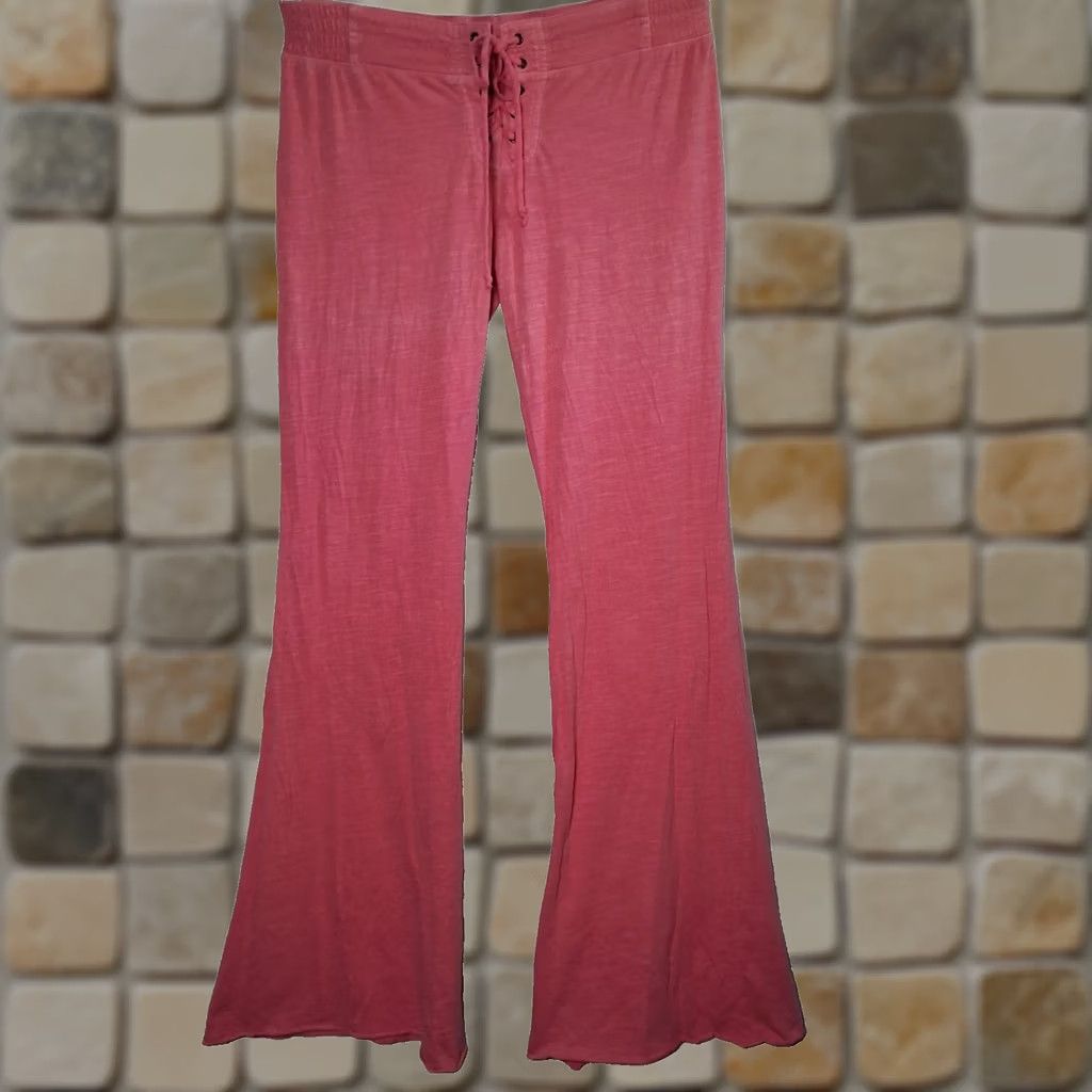 Vintage ROXY Estilo Pants M Pink Bootcut Lace Up Knit Athleisure Y2K Low Rise Womens Size 32" / US 10 / IT 46 - 1 Thumbnail