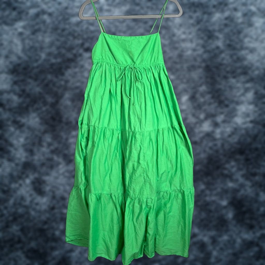 Mango Mango Womens Size 2 Green Maxi Dress Casual Sleeveless Straps 100%  Cotton | Grailed