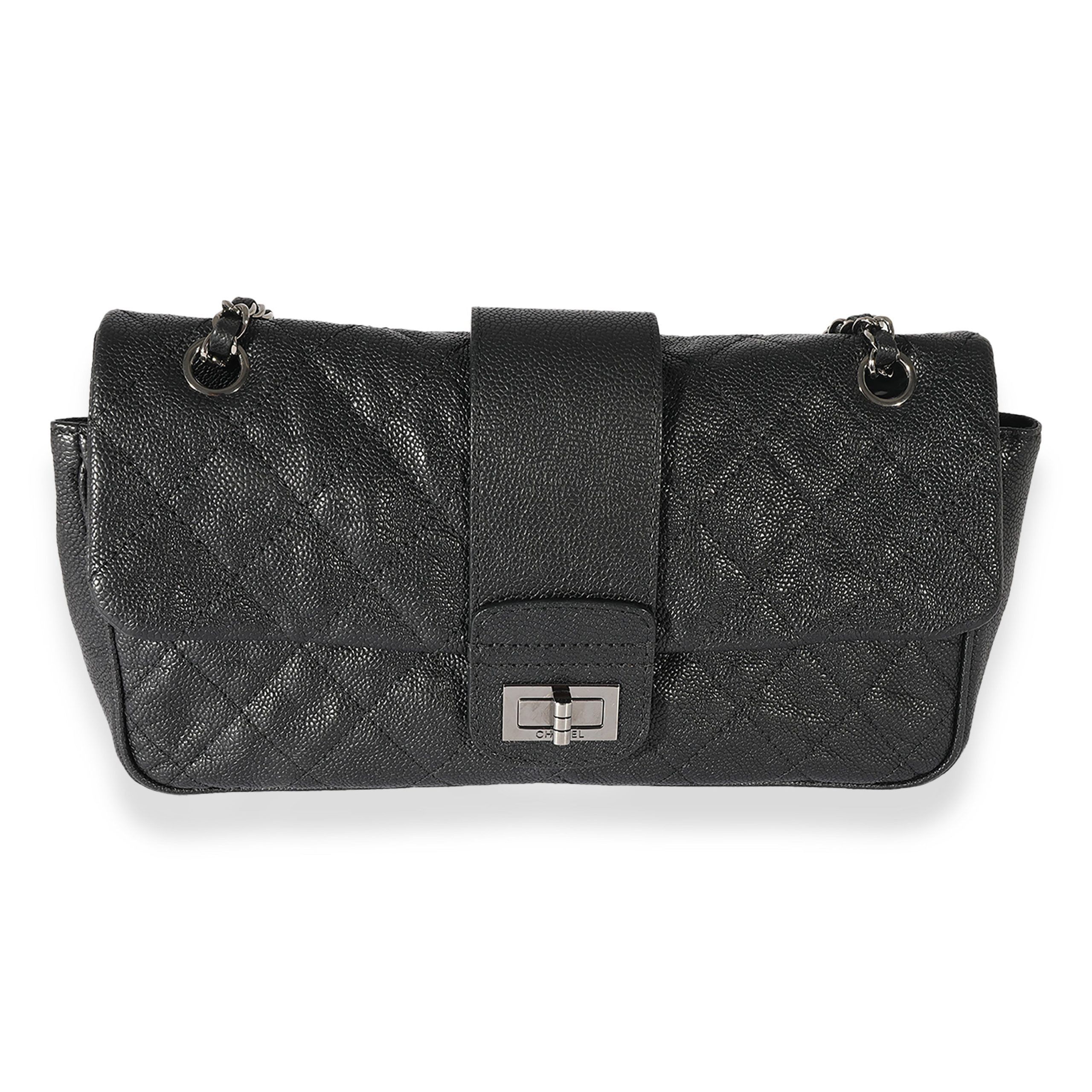 image of Chanel Black Quilted Caviar Reissue Strap Flap Bag, Women's