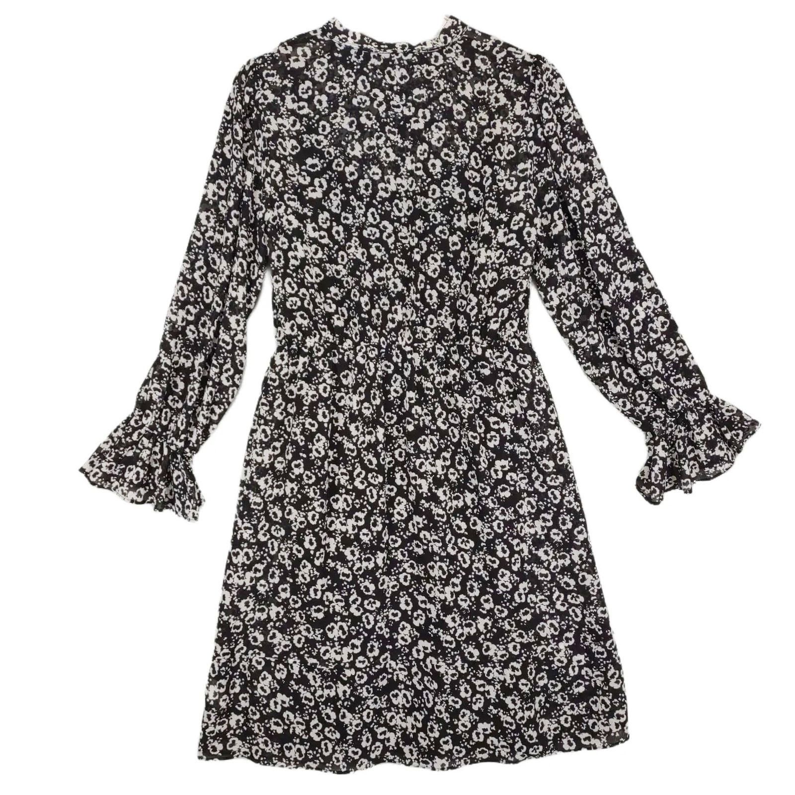 J.Crew Mercantile Black White Floral Blouson Bell Sleeve Dress Size S / US 4 / IT 40 - 4 Thumbnail