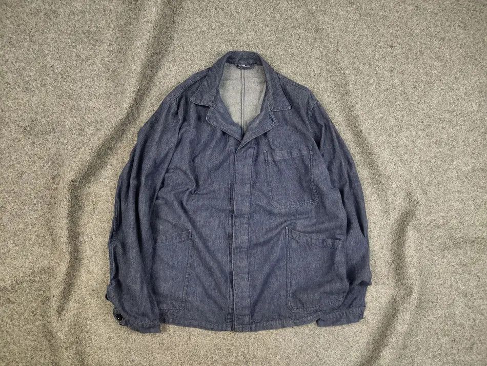 Vintage Vintage 70's Lutteurs Denim French Work Blue Sanfor Jacket Size US L / EU 52-54 / 3 - 1 Thumbnail