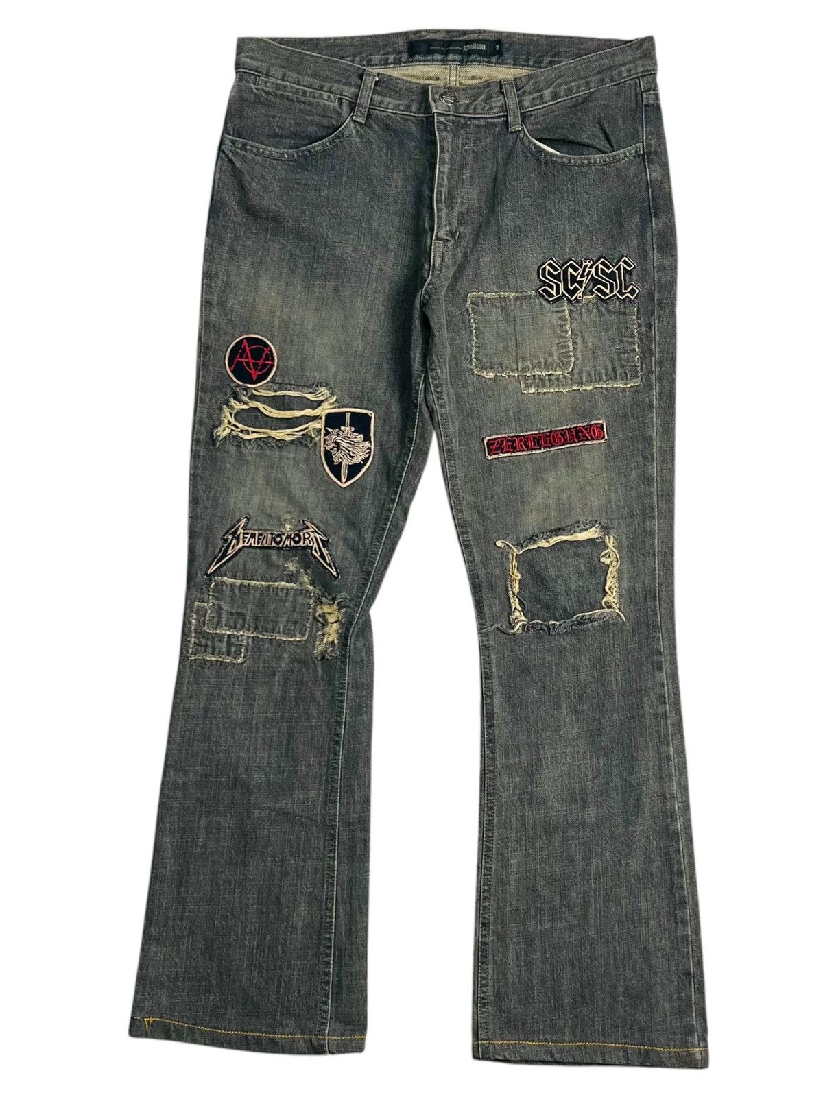 If Six Was Nine 2000s Schlussel - Mudwash Patchwork Flared Denim Size US 30 / EU 46 - 1 Thumbnail