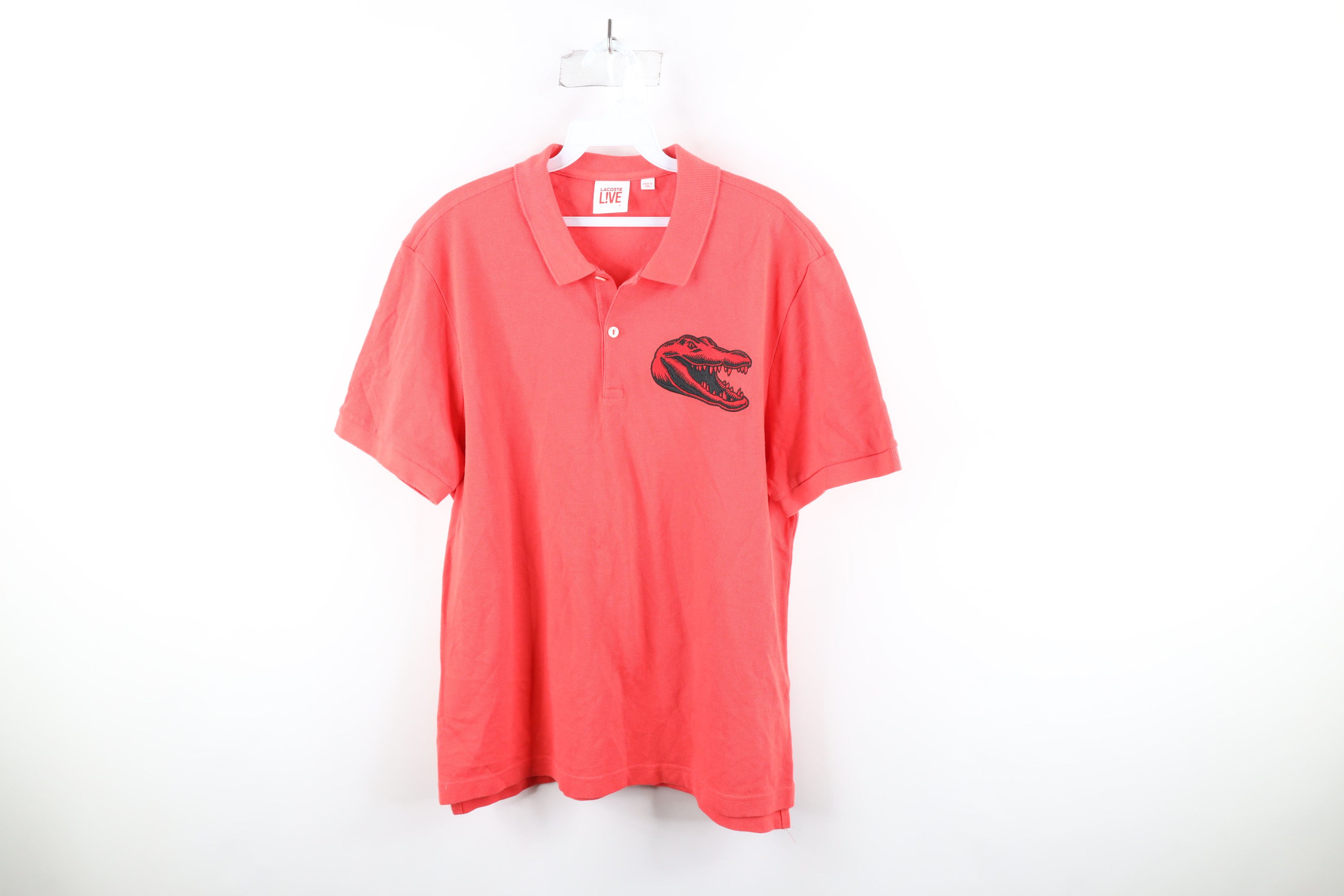 Lacoste × Vintage Lacoste Big Croc Logo Collared Golf Polo Shirt Salmon Pink Size US XL / EU 56 / 4 - 1 Thumbnail