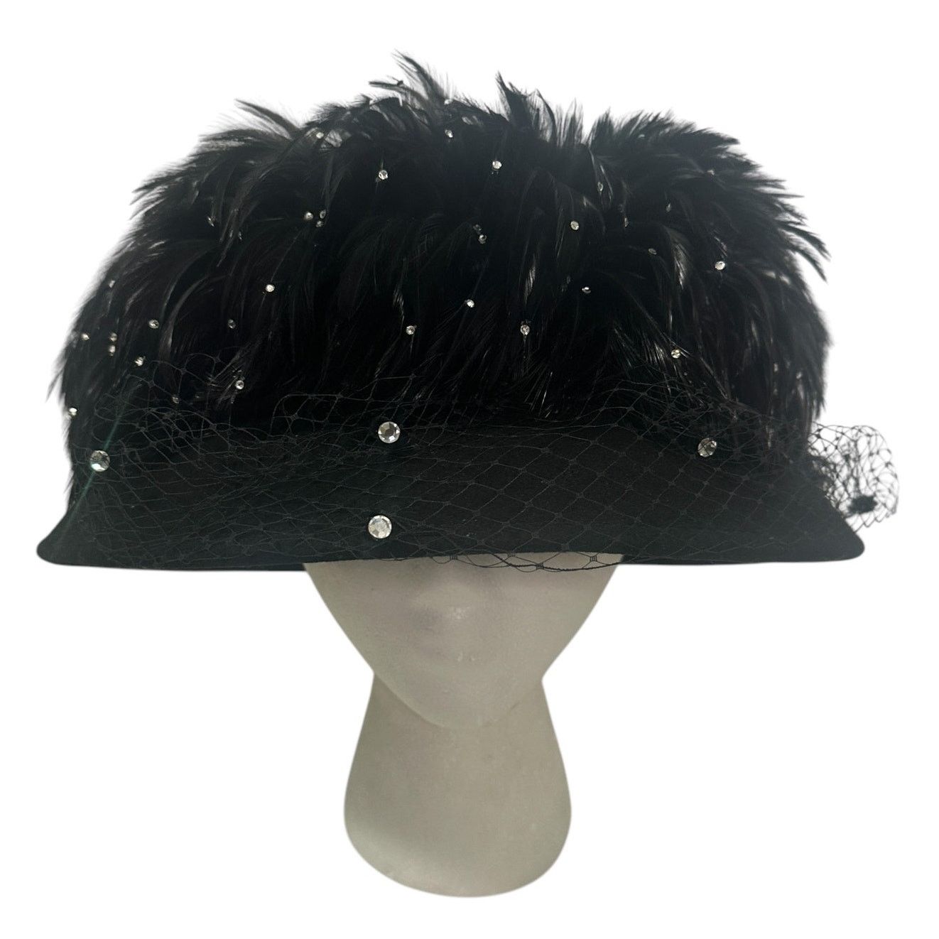Vintage Vintage 80s Essence Black Feathered Derby Church Hat Size ONE SIZE - 1 Thumbnail