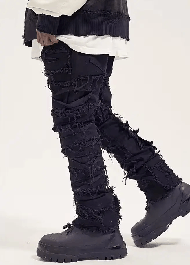 Vintage Street Punk Skateboarding Raw Black Jeans