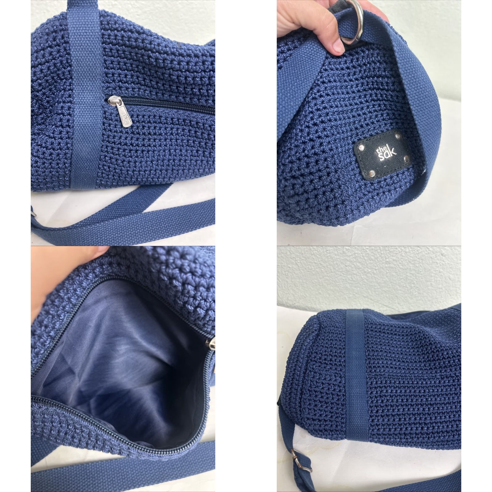 The Sak The Sak Navy Blue Knit Small Duffle Bag Tap Handles Strap Womens Duffle Bag 13x8x8 Cotton Knit Navy Small Size ONE SIZE - 8 Thumbnail