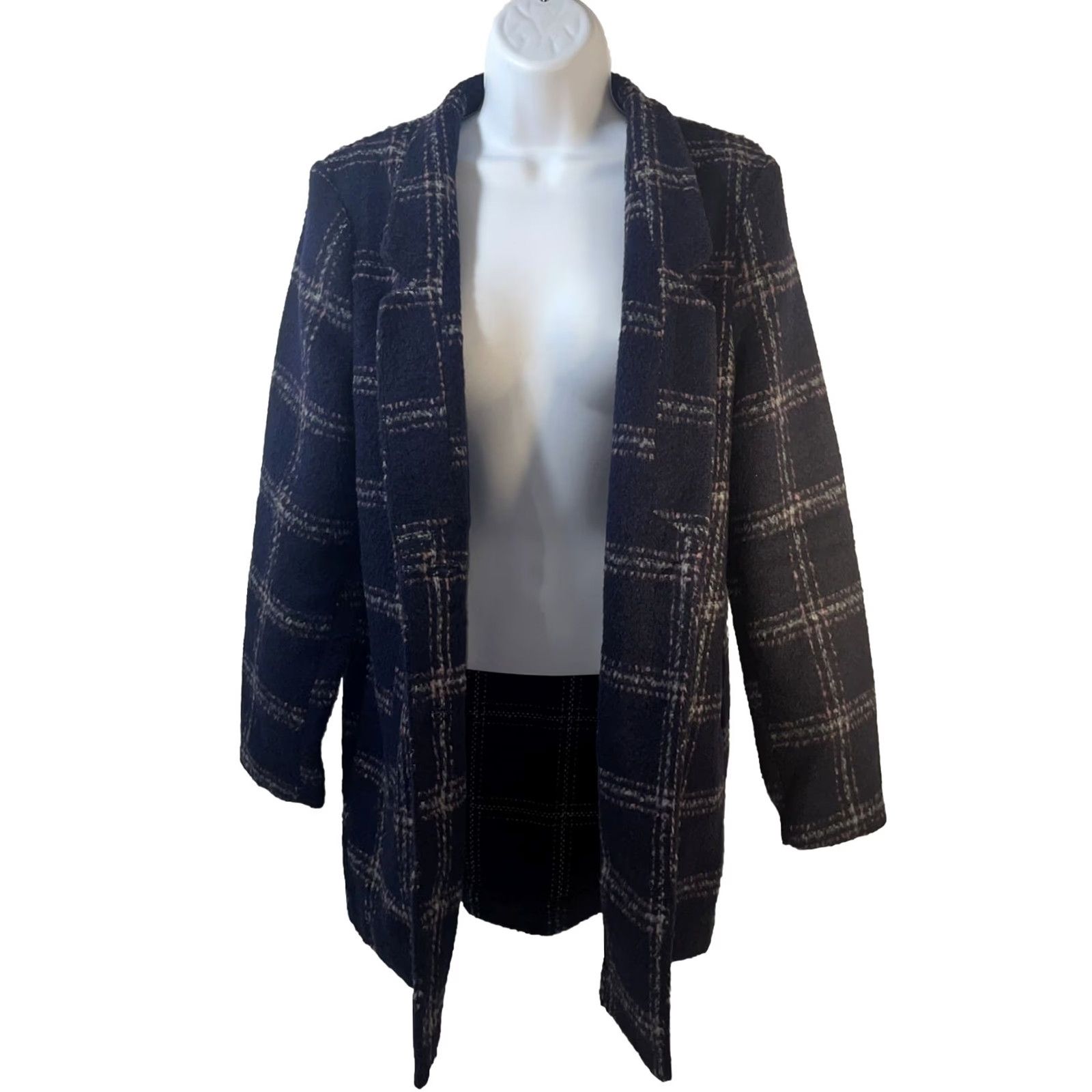 Old Navy Old Navy Coatigan Women Small Navy Plaid Wool Blend Button Pocketed Mid-Length Knit Coatigan, Regular Fit, Outdoor, Winter Fall Spring Size S / US 4 / IT 40 - 2 Thumbnail