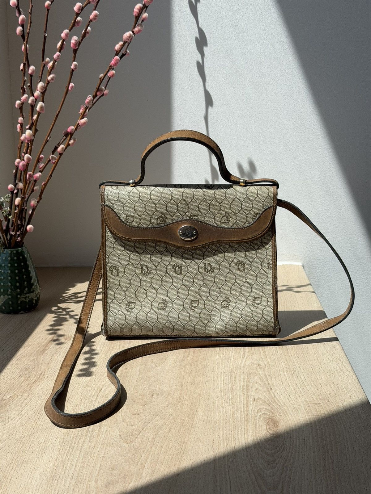 Dior Christian Dior France Vintage Honeycomb Canvas Leather Bag Size ONE SIZE - 1 Thumbnail