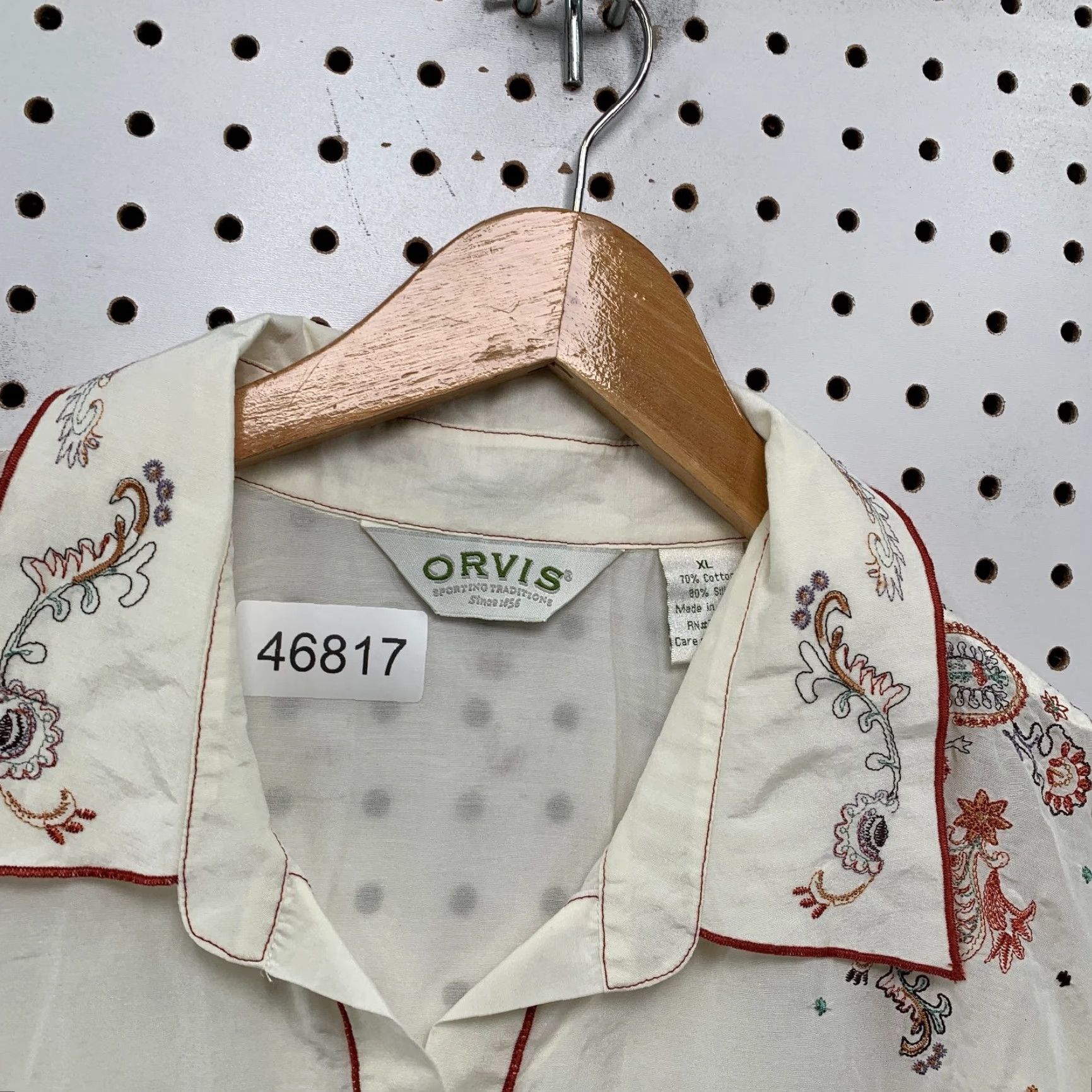 Orvis Orvis Silk Blouse Womens XL White Paisley Long Sleeve Button Cotton Blend Top Size XL / US 12-14 / IT 48-50 - 3 Thumbnail