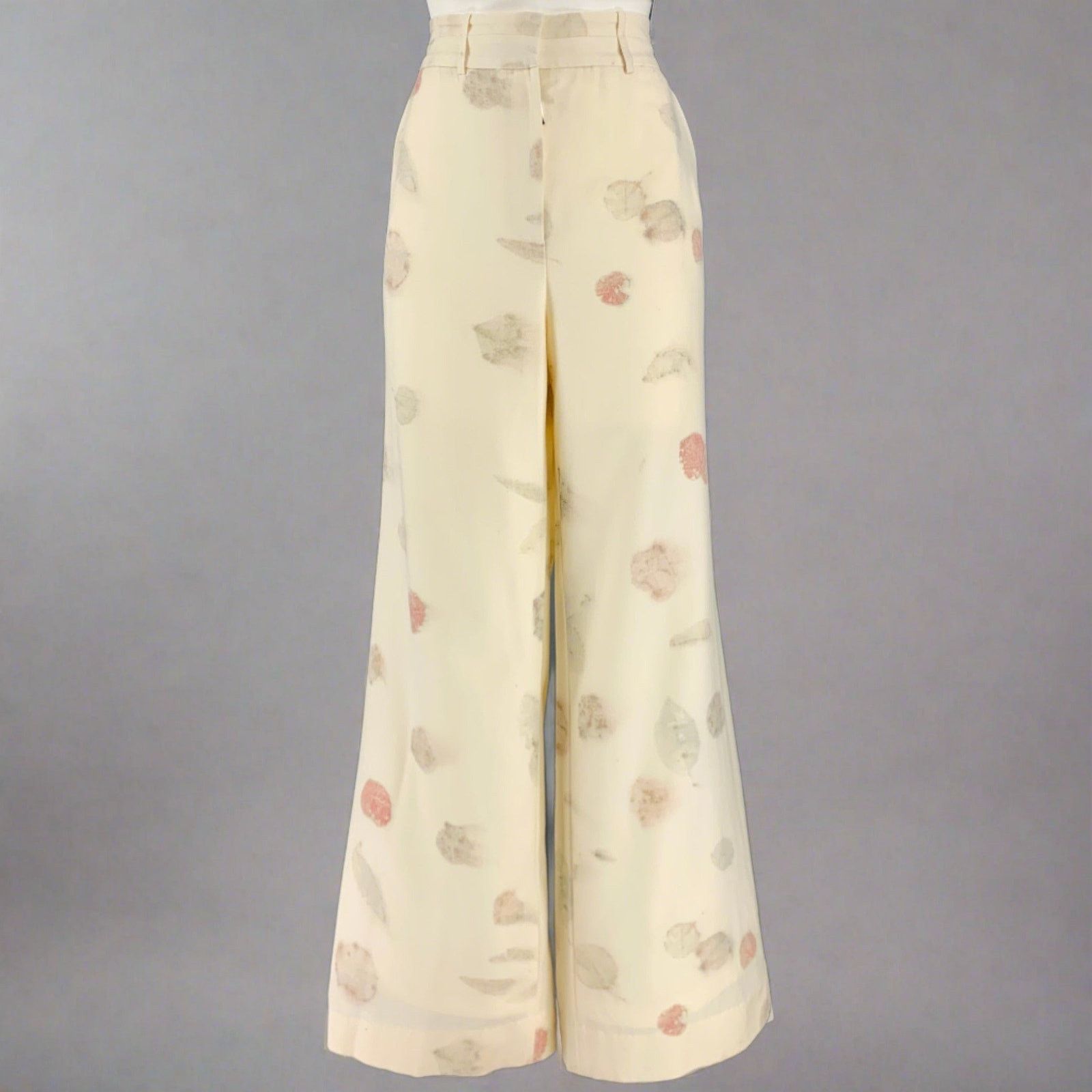 Other Size M Cream Natural Wool Leaves Print Zip Casual Pants Size 31" - 1 Thumbnail