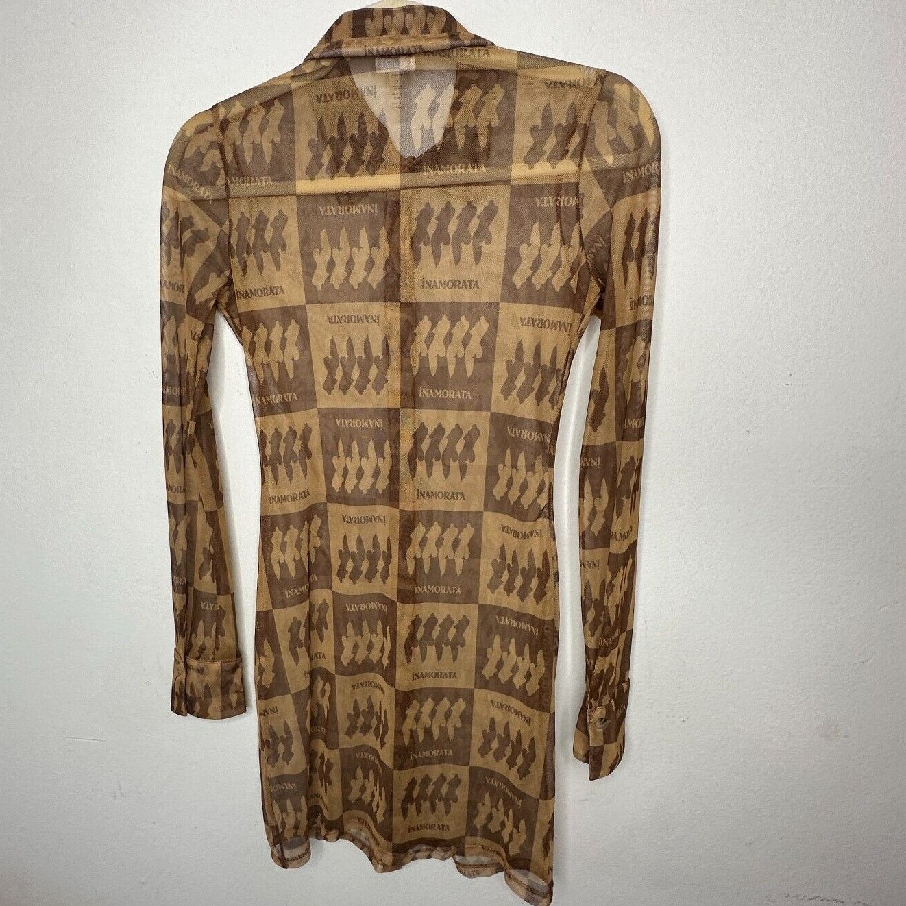 Other Inamorata Riviera Brown Mesh Dress Long Sleeve Button Dress Size S / US 4 / IT 40 - 7 Thumbnail