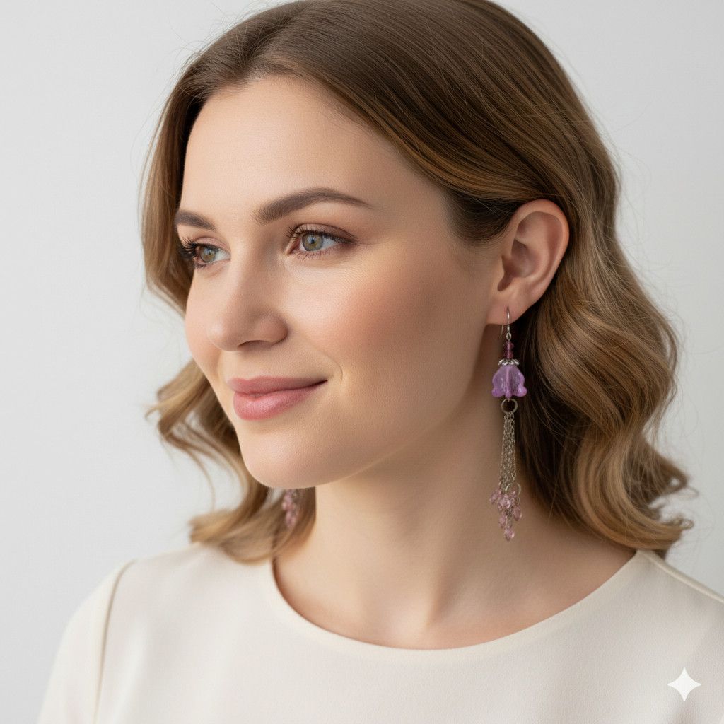 Handmade Crystal 3.5" Earrings Jellyfish 925 Sterling Silver Wire Size ONE SIZE - 2 Thumbnail