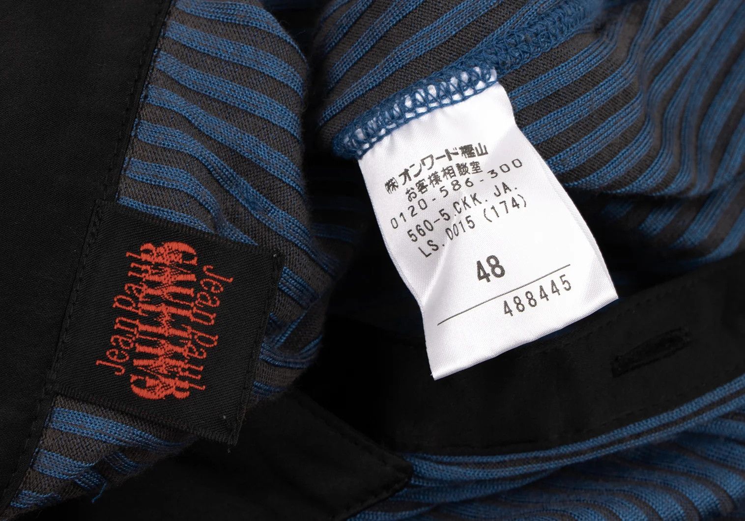 Jean Paul Gaultier Satin Color Ribbed Long Sleeve Polo Shirt in Blue Black Size US M / EU 48-50 / 2 - 17 Thumbnail