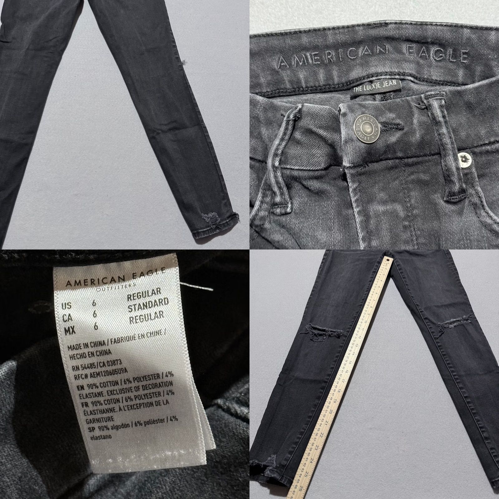 American Eagle Outfitters American Eagle The Luxe Jeans Women's Black Denim Distressed Pockets - 6 Size 28" / US 6 / IT 42 - 8 Thumbnail