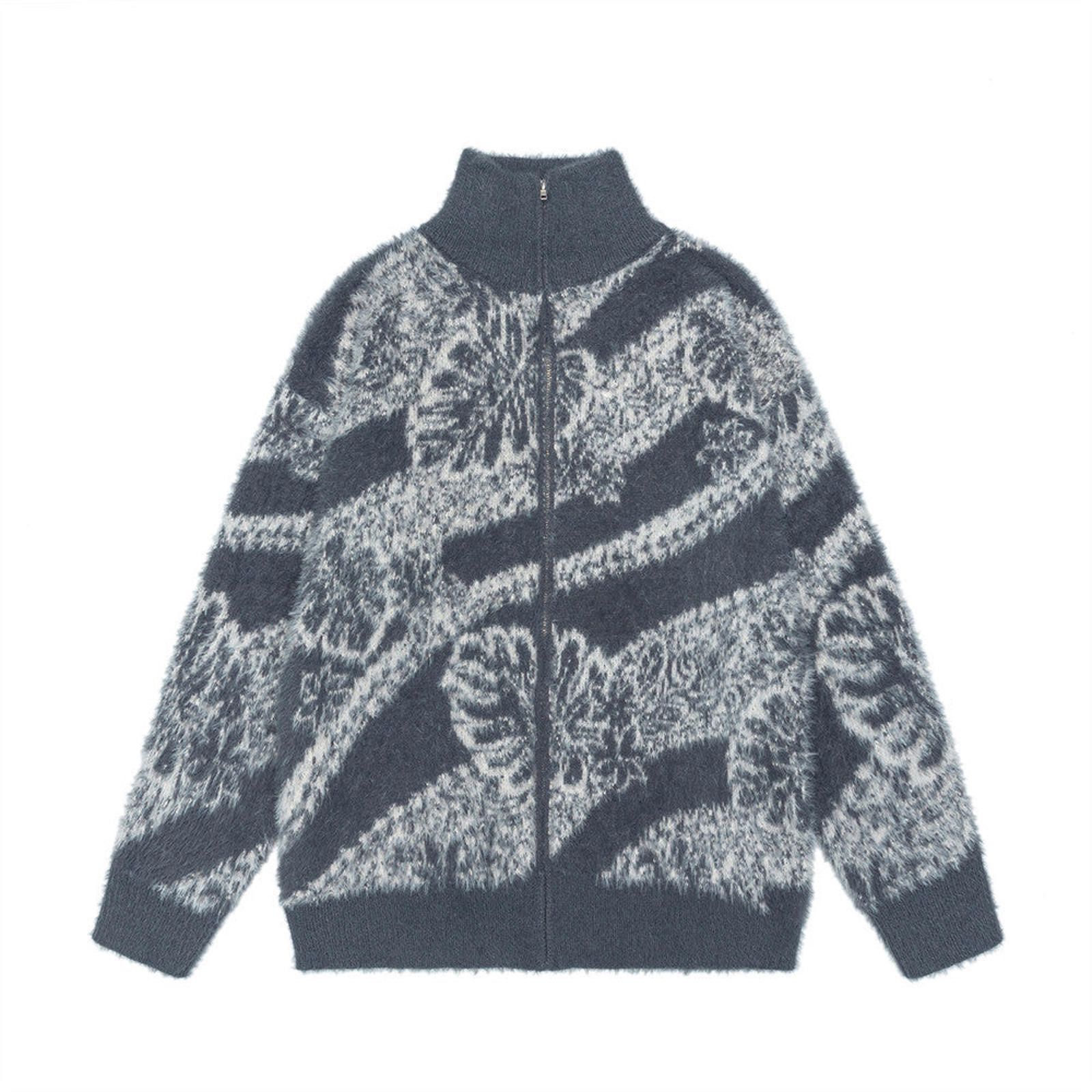 Vintage Gray Fuzzy Zip-Up Turtleneck Sweater, Cozy Knitwear Size US M / EU 48-50 / 2 - 1 Thumbnail