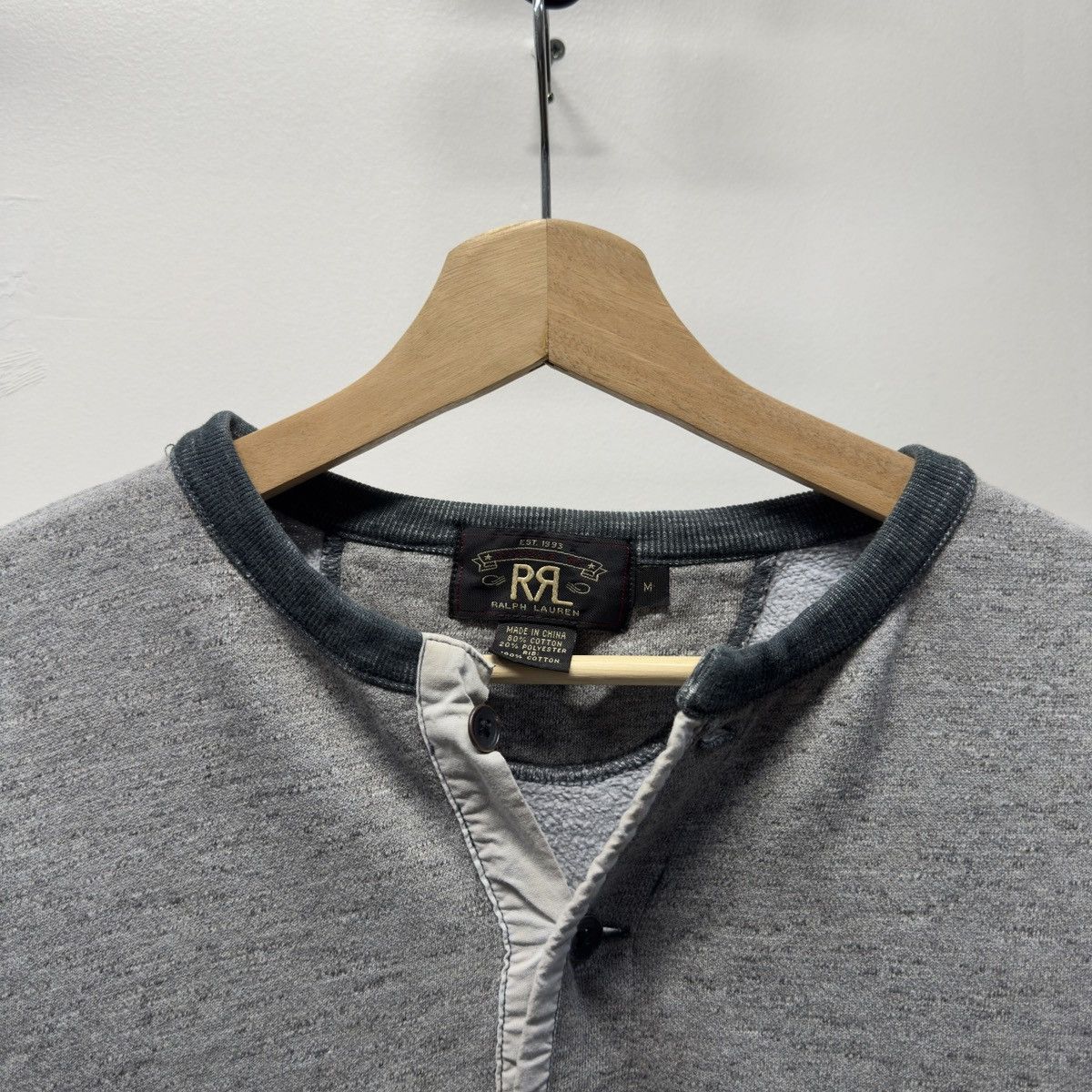 RRL Ralph Lauren RRL Faded Grey Henley Sweatshirt ERD Grunge Chrome Size US M / EU 48-50 / 2 - 3 Thumbnail