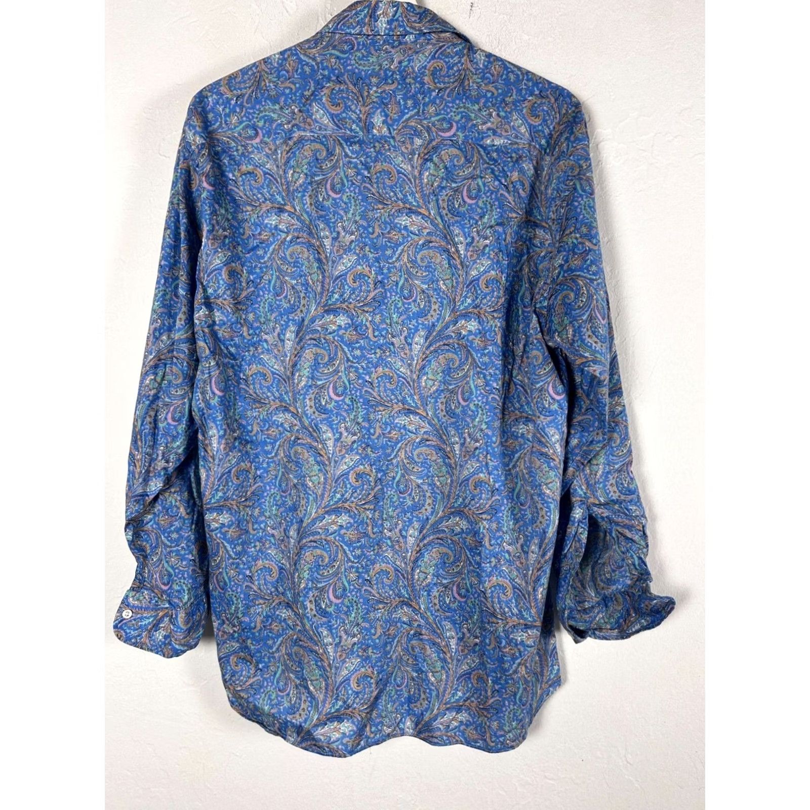 Vintage Maus & Hoffman Shirt Womens Blue Paisley Long Sleeve Large Casual Cotton Button-Up Size L / US 10 / IT 46 - 2 Thumbnail