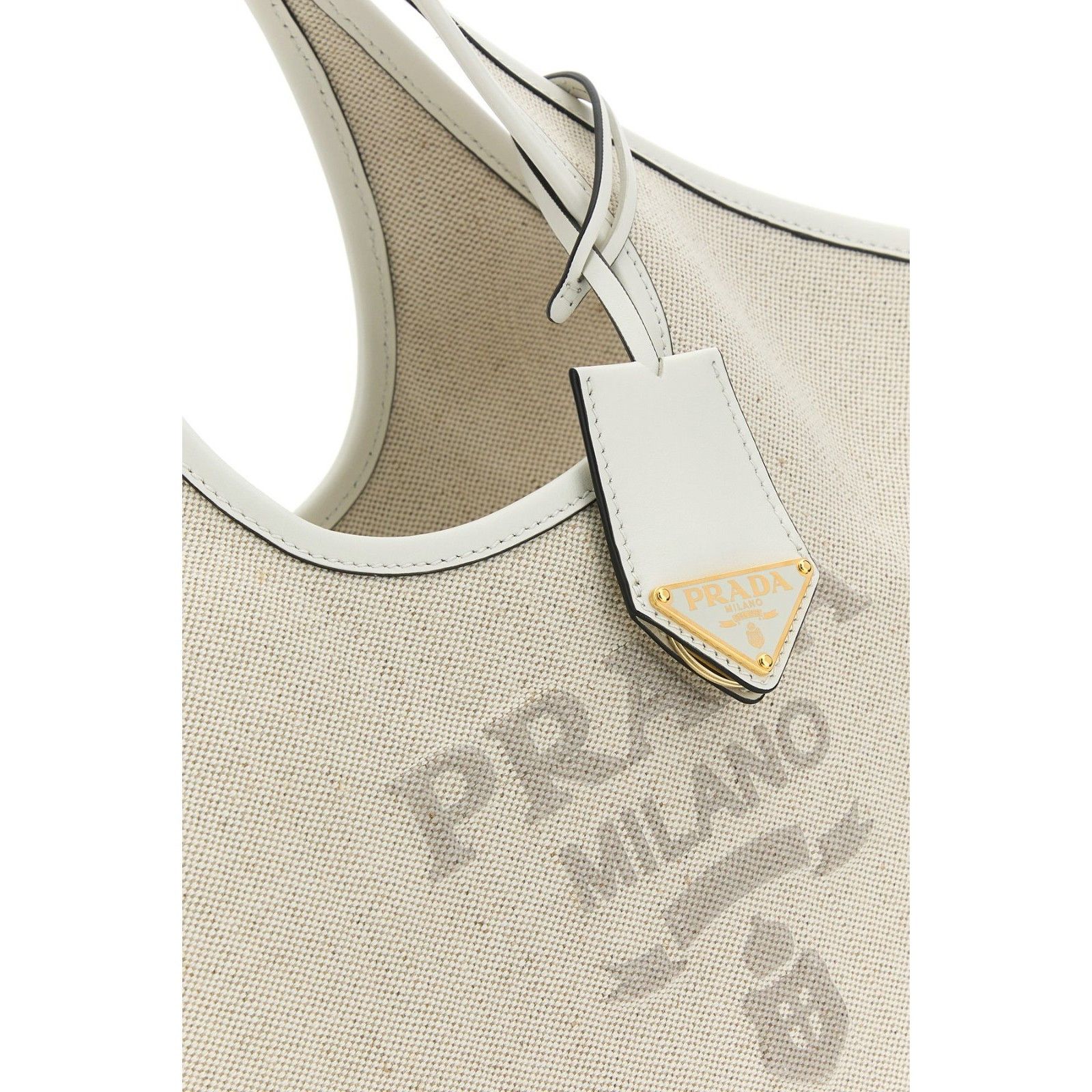 Prada PRADA Sand Beige Small White Trim Canvas Shopper Top Handle Size ONE SIZE - 4 Thumbnail