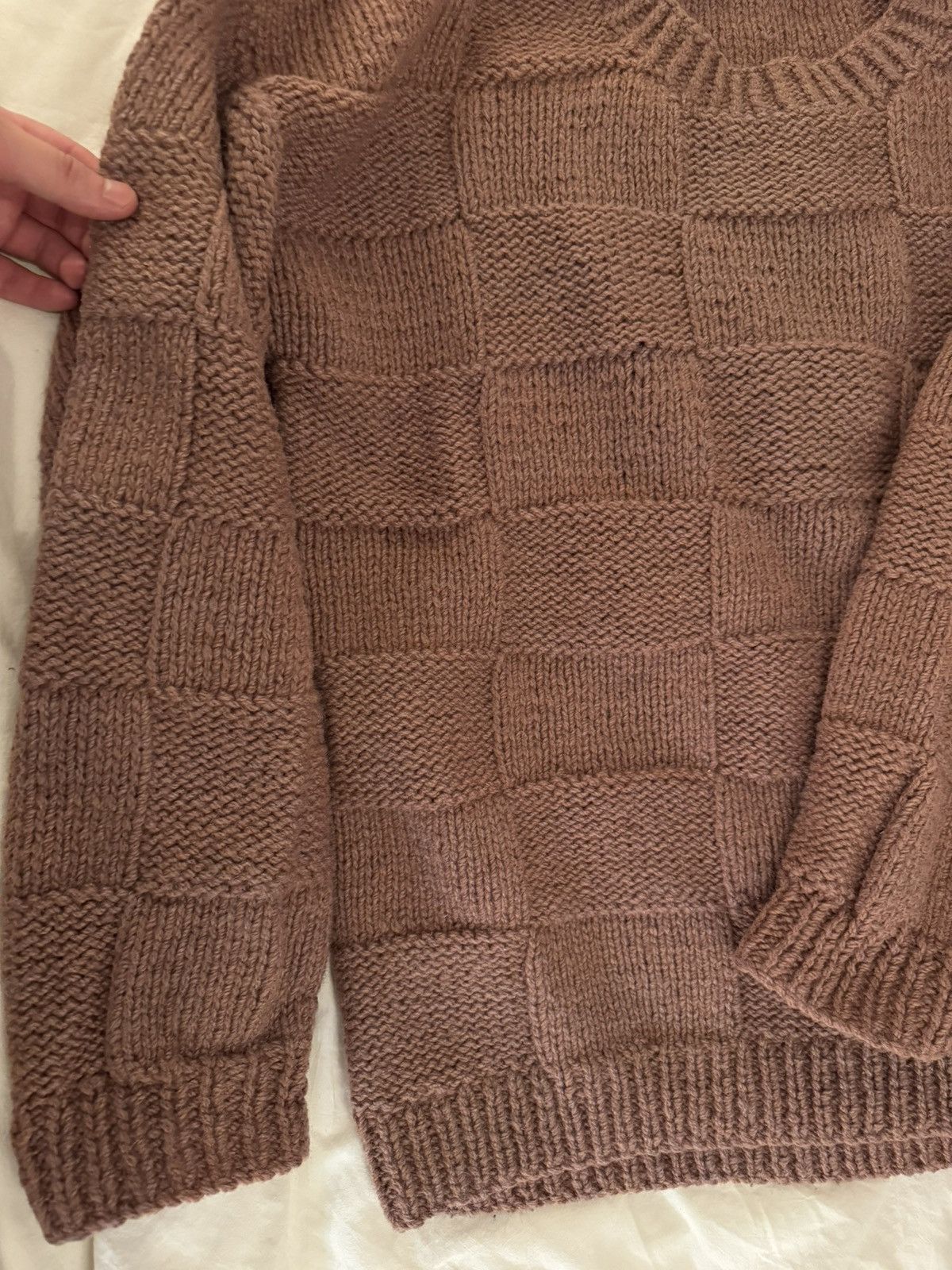 Vintage 1970s Brown/Pink Vintage Checkered Wool Sweater Size US XL / EU 56 / 4 - 2 Thumbnail