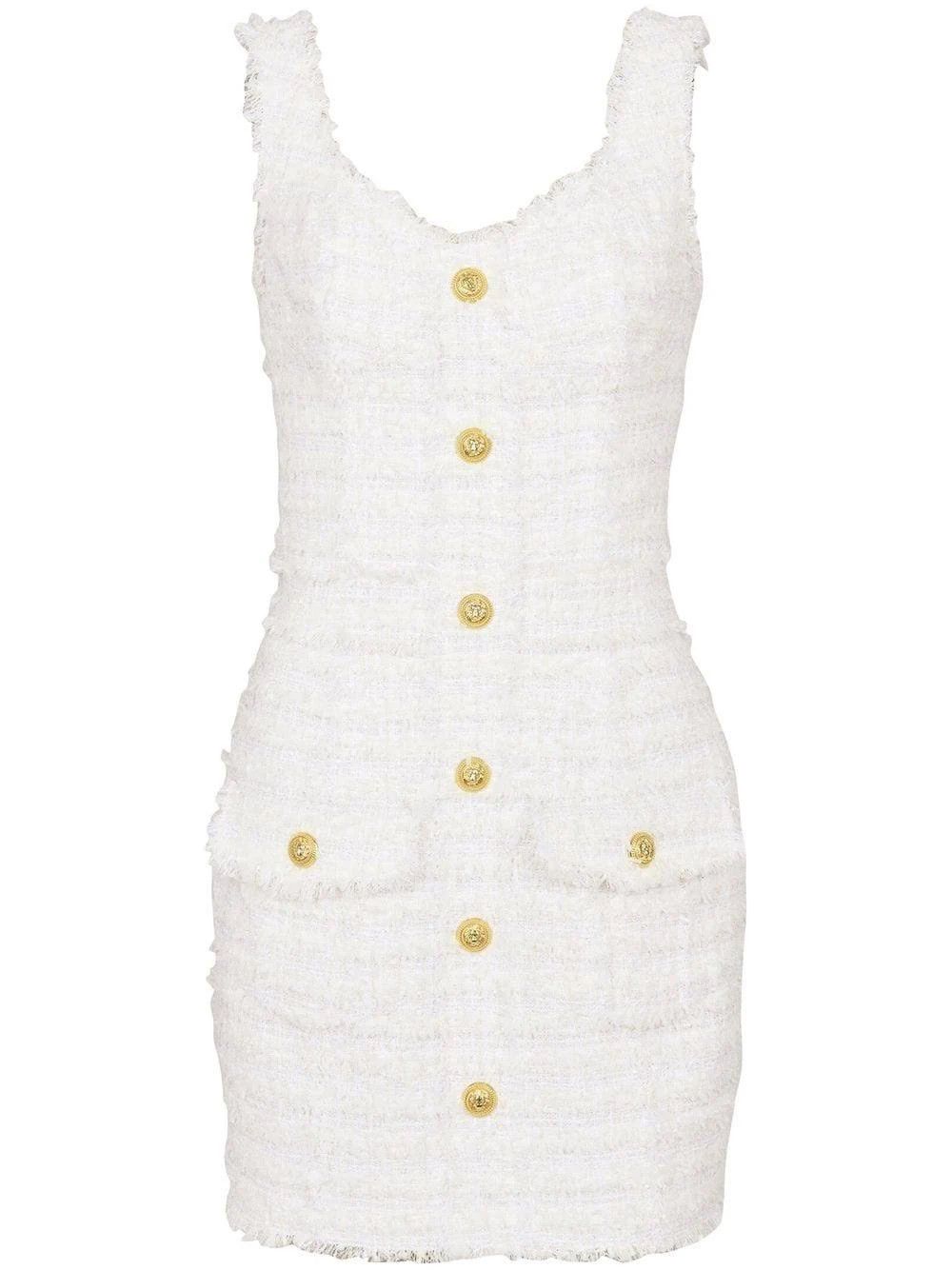 o1srvl11e0524 Tweed Short Dress in White