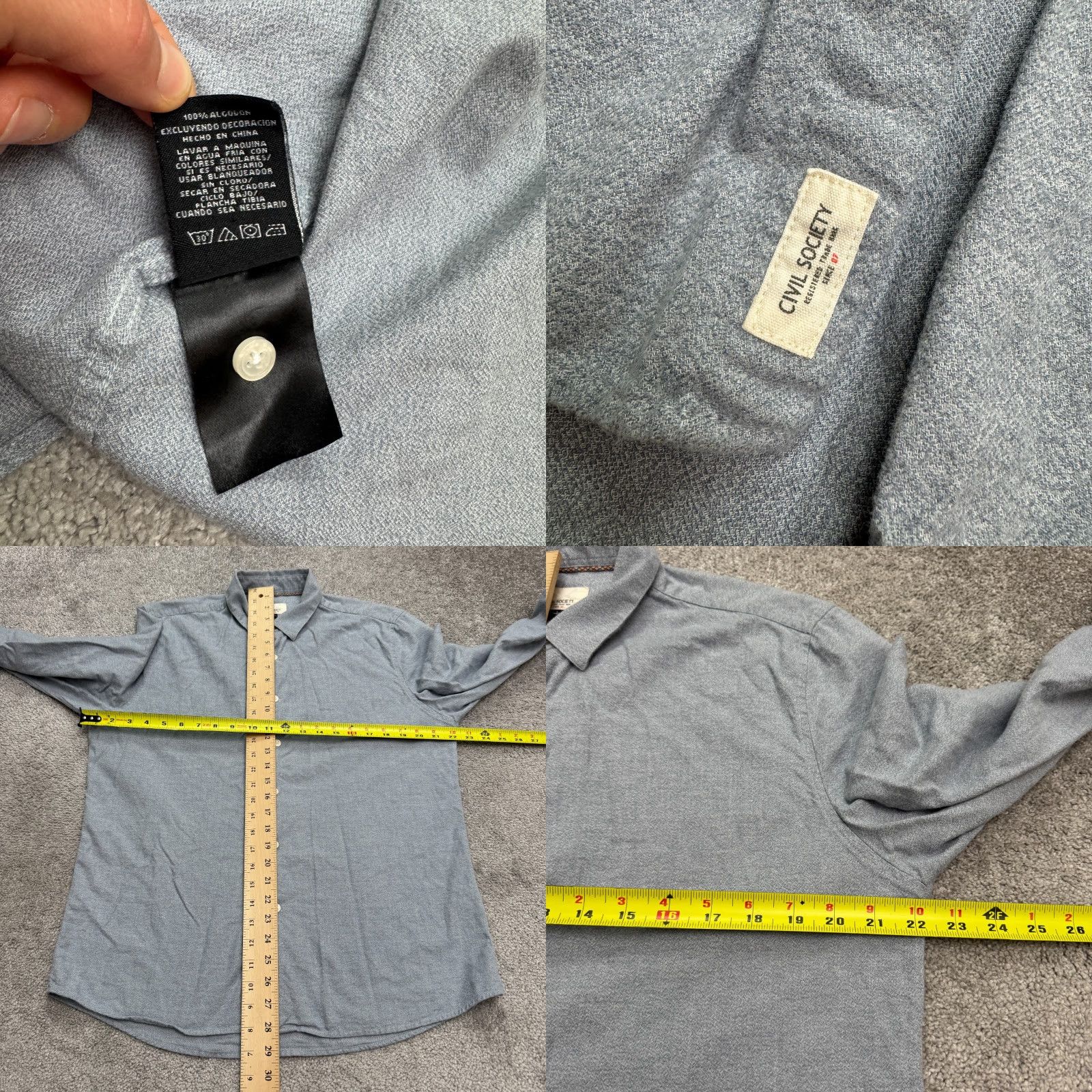 Vintage Civil Society Flannel Shirt Large Blue Gray Long Sleeve Button-Up Cotton Casual Mens Size US L / EU 52-54 / 3 - 8 Thumbnail