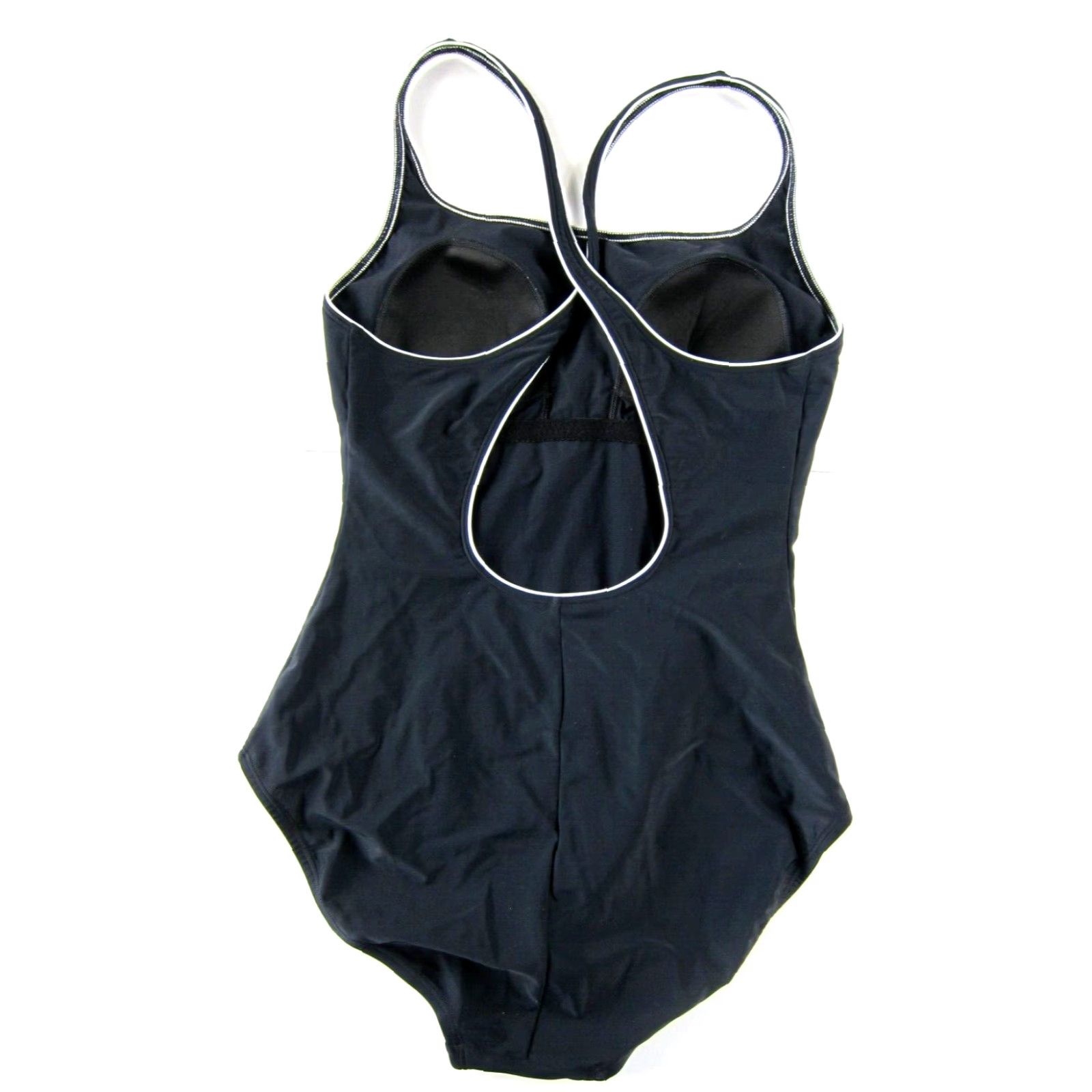 Speedo Speedo One Piece Swimsuit Women L Black Crisscross Back Padded Bust Classic Solid Polyester SpandexFit Regular Size Large Size ONE SIZE - 2 Thumbnail
