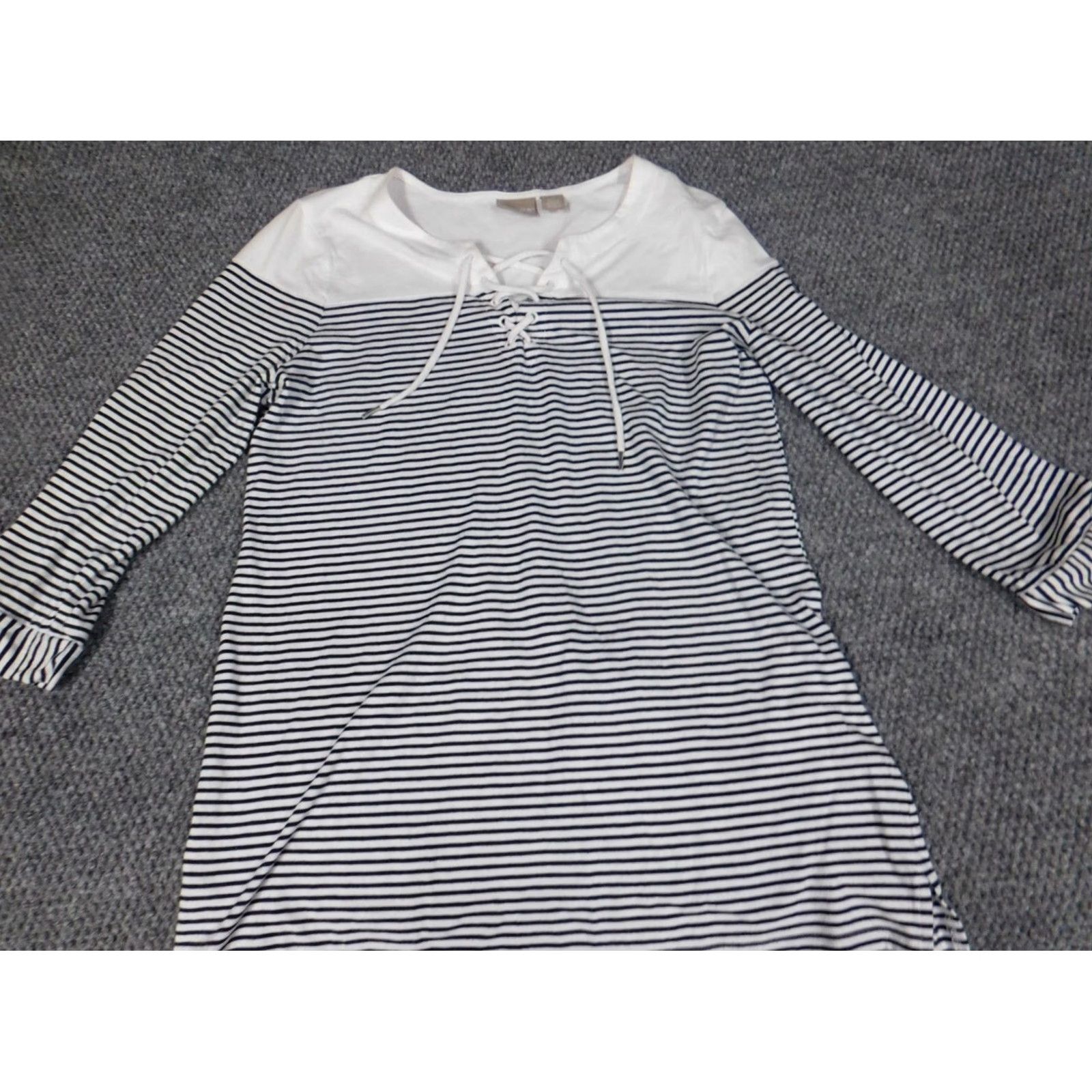 Vintage Chicos Blouse Size 1 Blue Womens Striped Pullover Stretch Top Cotton Modal Rayon Crew Neck Regular Fit Button Shirts Women Size XS / US 0-2 / IT 36-38 - 3 Thumbnail