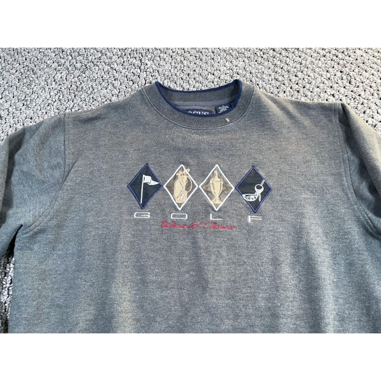 Vintage VTG Yes Embroidered Golf World Tour Sweatshirt Adult Medium Dark Gray Crewneck Men's Focus Brand Size US M / EU 48-50 / 2 - 4 Thumbnail
