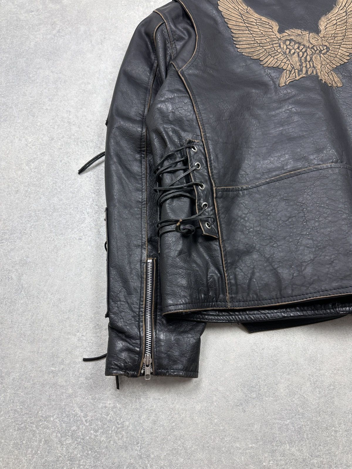 Japanese Brand × Vintage Vintage Leather Biker Jacket Eagle Embroidery Dirty-12 Size US XL / EU 56 / 4 - 13 Thumbnail