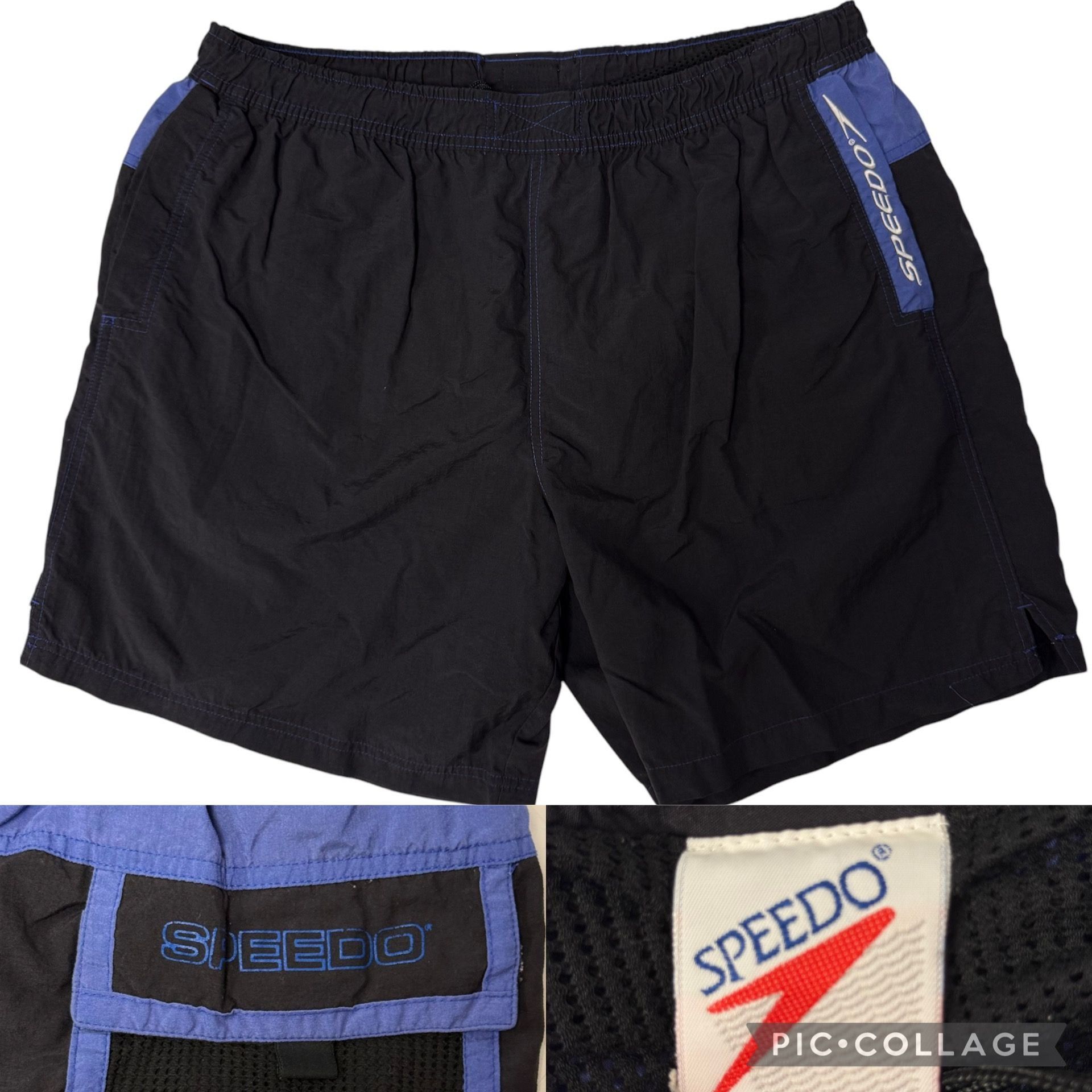 Speedo Vtg Speedo Black Blue Swim Trunks SPELL OUT Logo Shorts Size US 36 / EU 52 - 1 Thumbnail