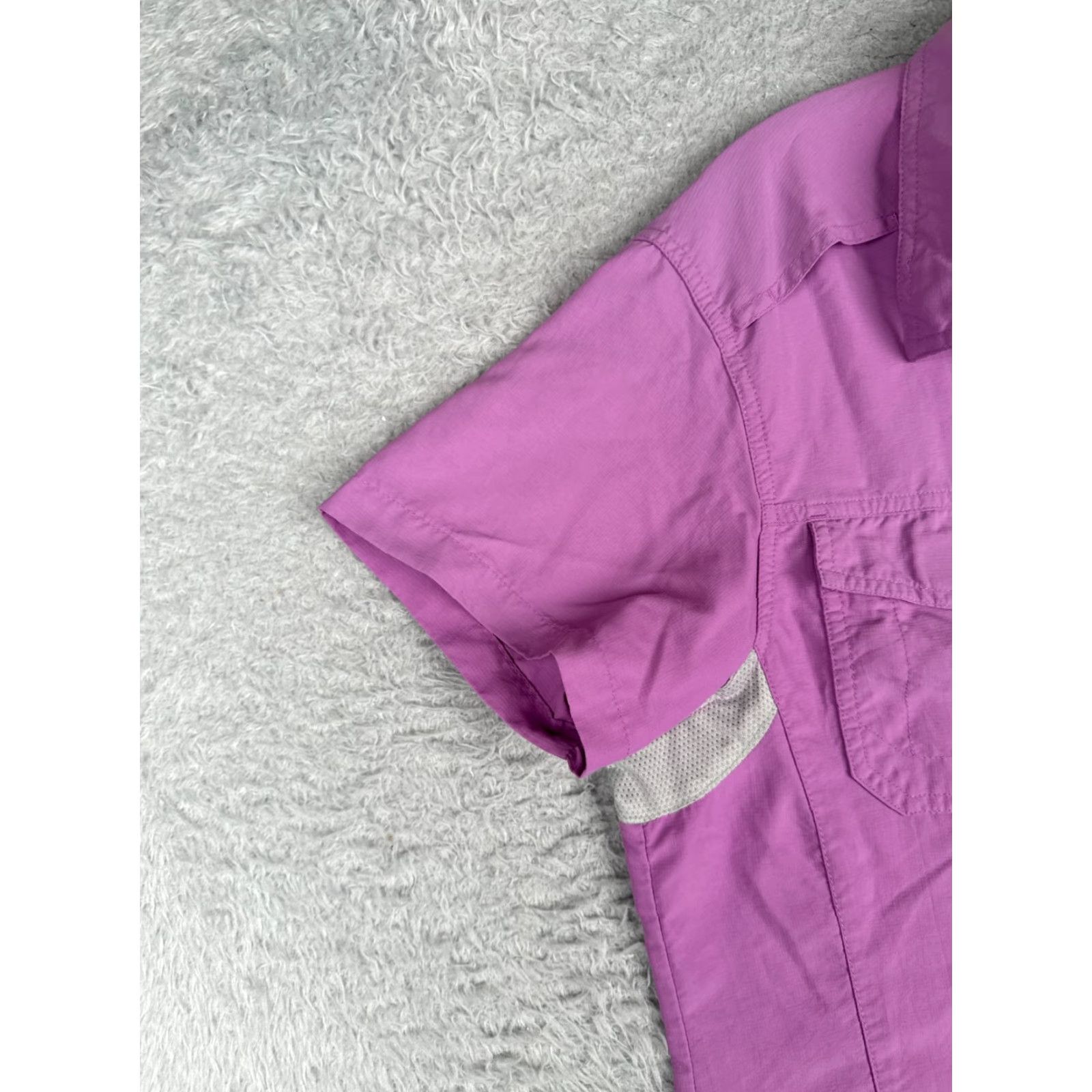 Habitat Habit Shirt Women Large Purple Button Up Cotton Vented Short Sleeve Fish Outdoor Casual Shirt Size L / US 10 / IT 46 - 3 Thumbnail