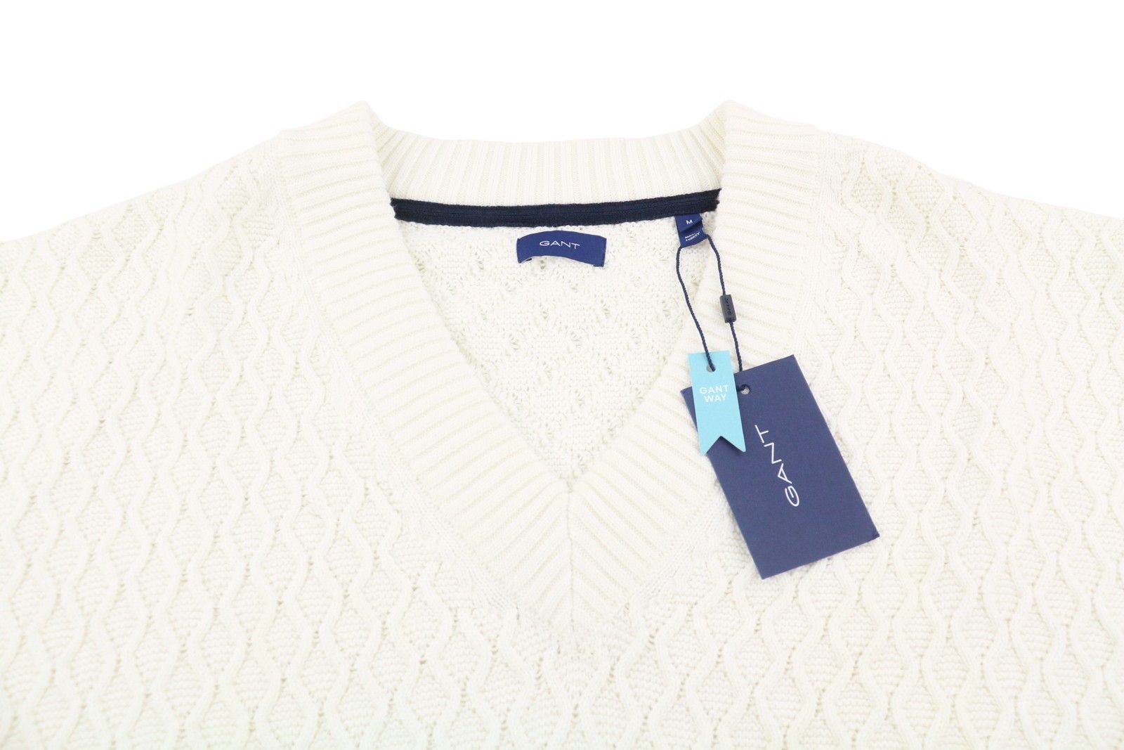 Gant TEXTURE V-NECK M Eggshell Loose Jumper 87224 Size M / US 6-8 / IT 42-44 - 5 Thumbnail