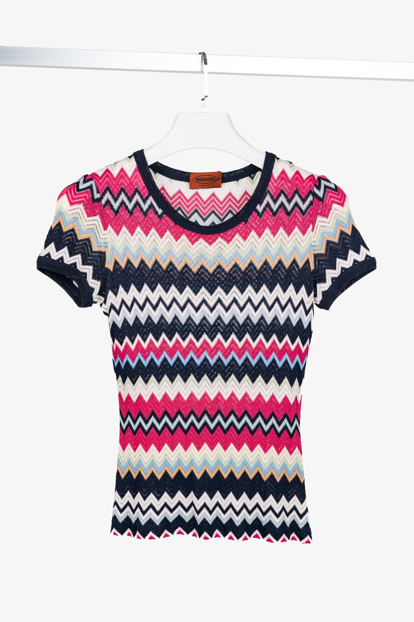 Missoni Missoni Pink & Navy Chevron Knit T-Shirt Size M / US 6-8 / IT 42-44 - 1 Thumbnail