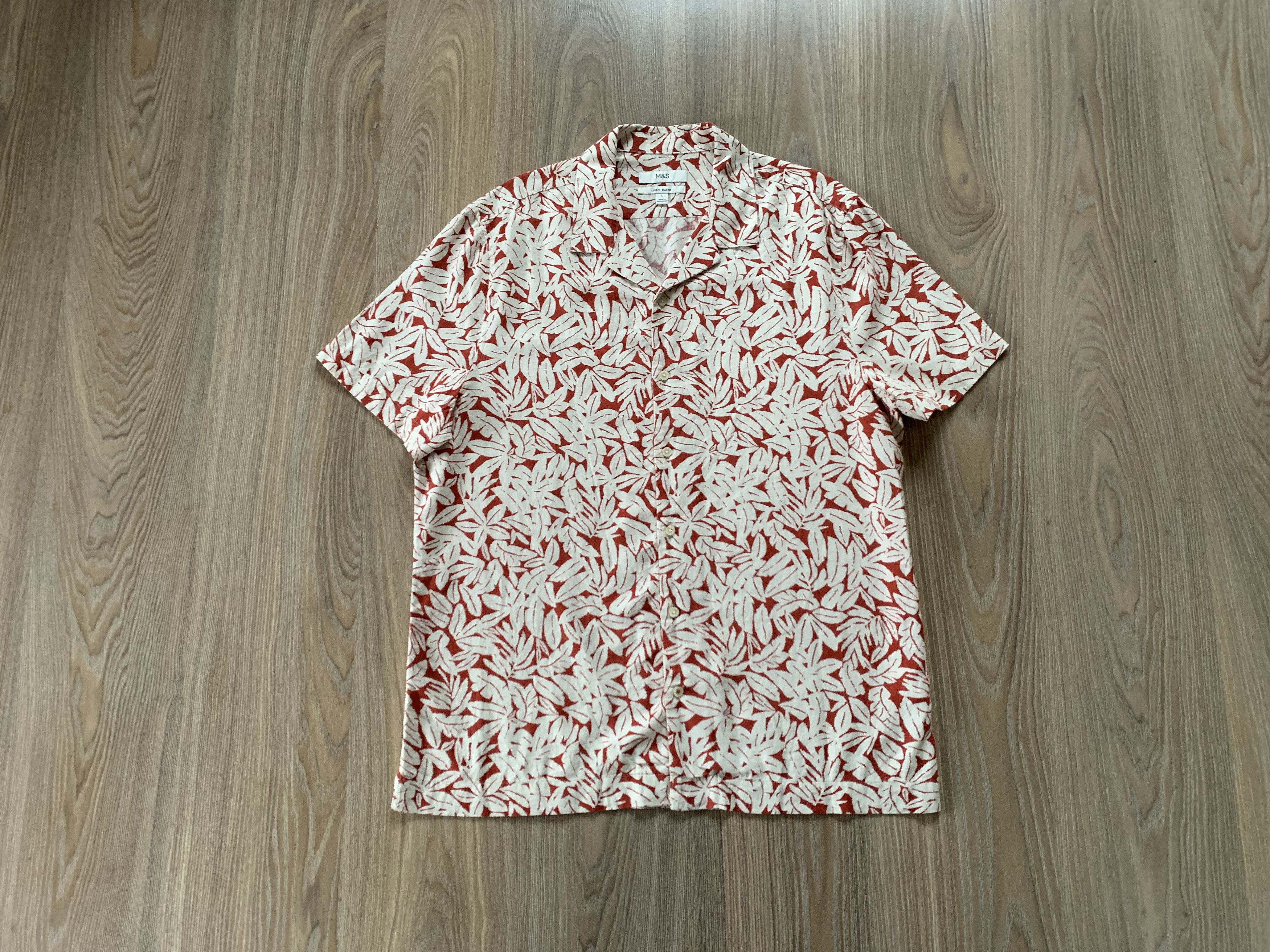 Marks & Spencer Marks & Spencer Linen Blend Printed Hawaiian Shirt Size US L / EU 52-54 / 3 - 1 Thumbnail