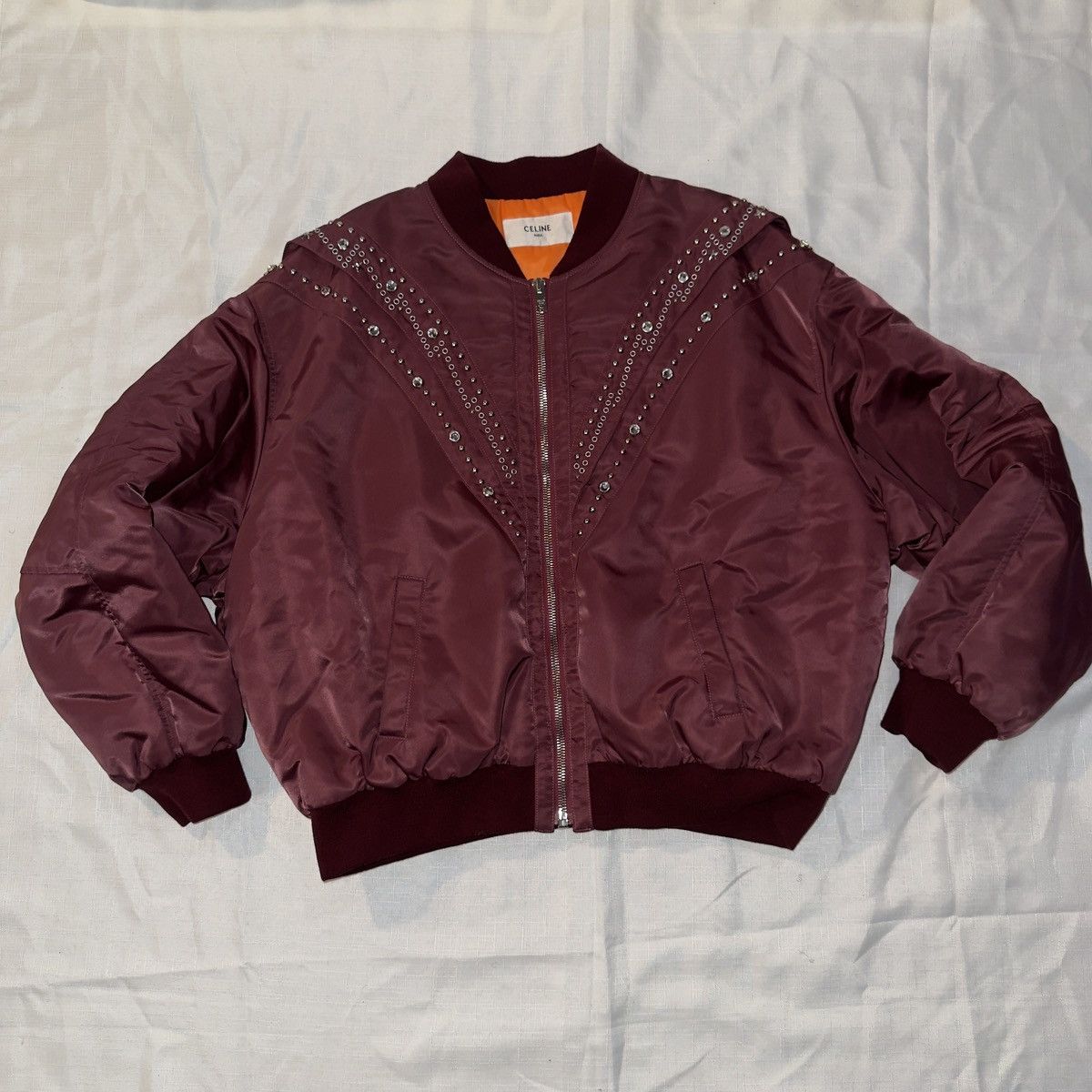 Celine Celine Studded Bomber Jacket (Bordeaux) Size US XL / EU 56 / 4 - 2 Thumbnail