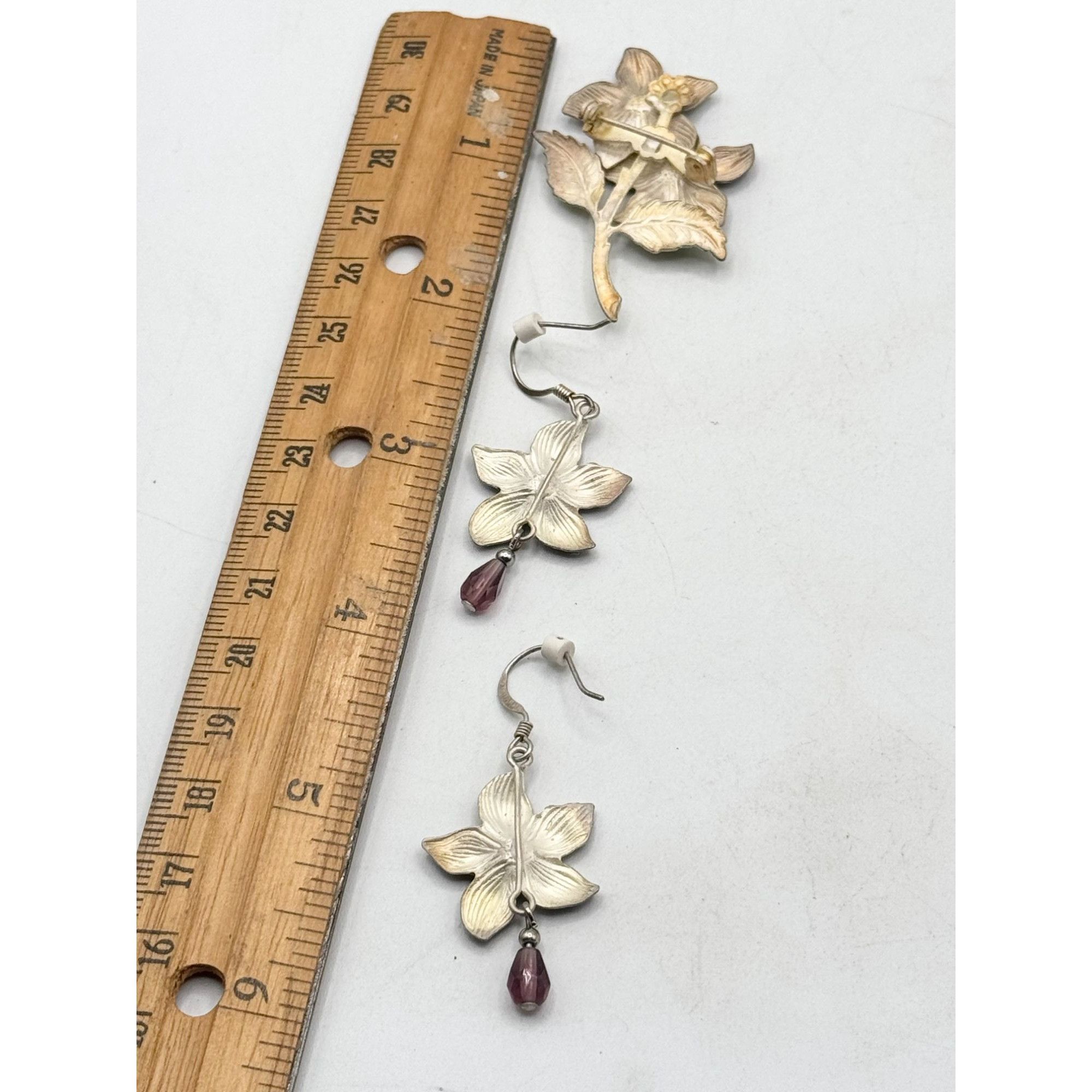 Vintage Enamel flower brooch pin and earrings set Size ONE SIZE - 4 Thumbnail