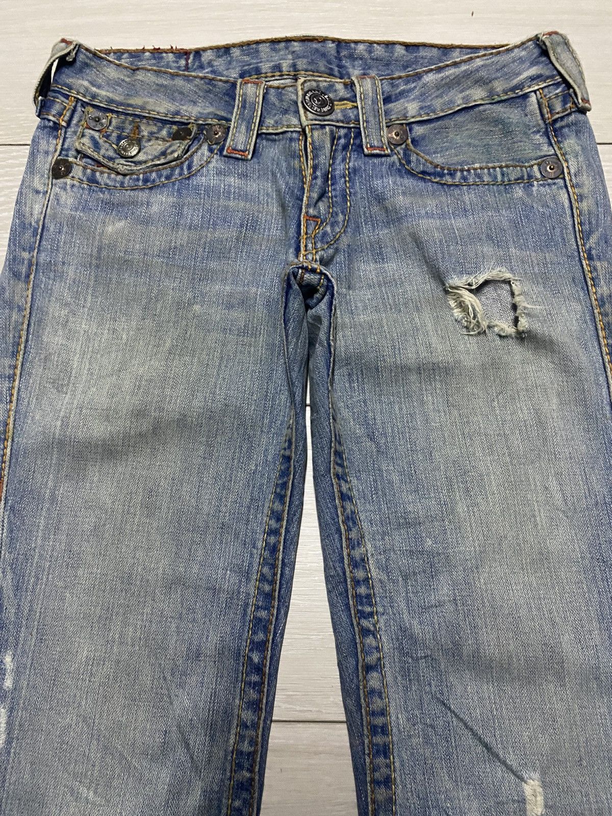 Tornado Mart True Religion Light Wash Super Flare Distressed Jeans Size US 29 - 3 Thumbnail