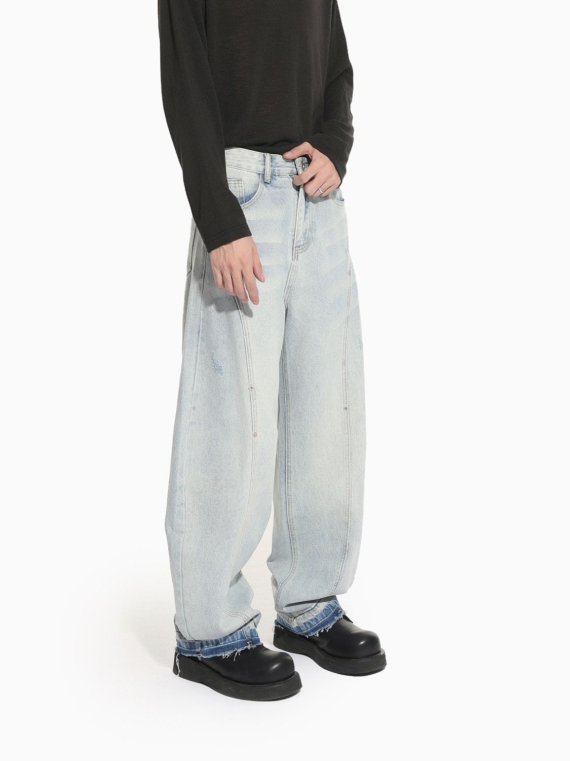 Japanese Brand Japanese Retro Patchwork Wide-Leg Straight Curved Jeans Size US 32 / EU 48 - 3 Thumbnail